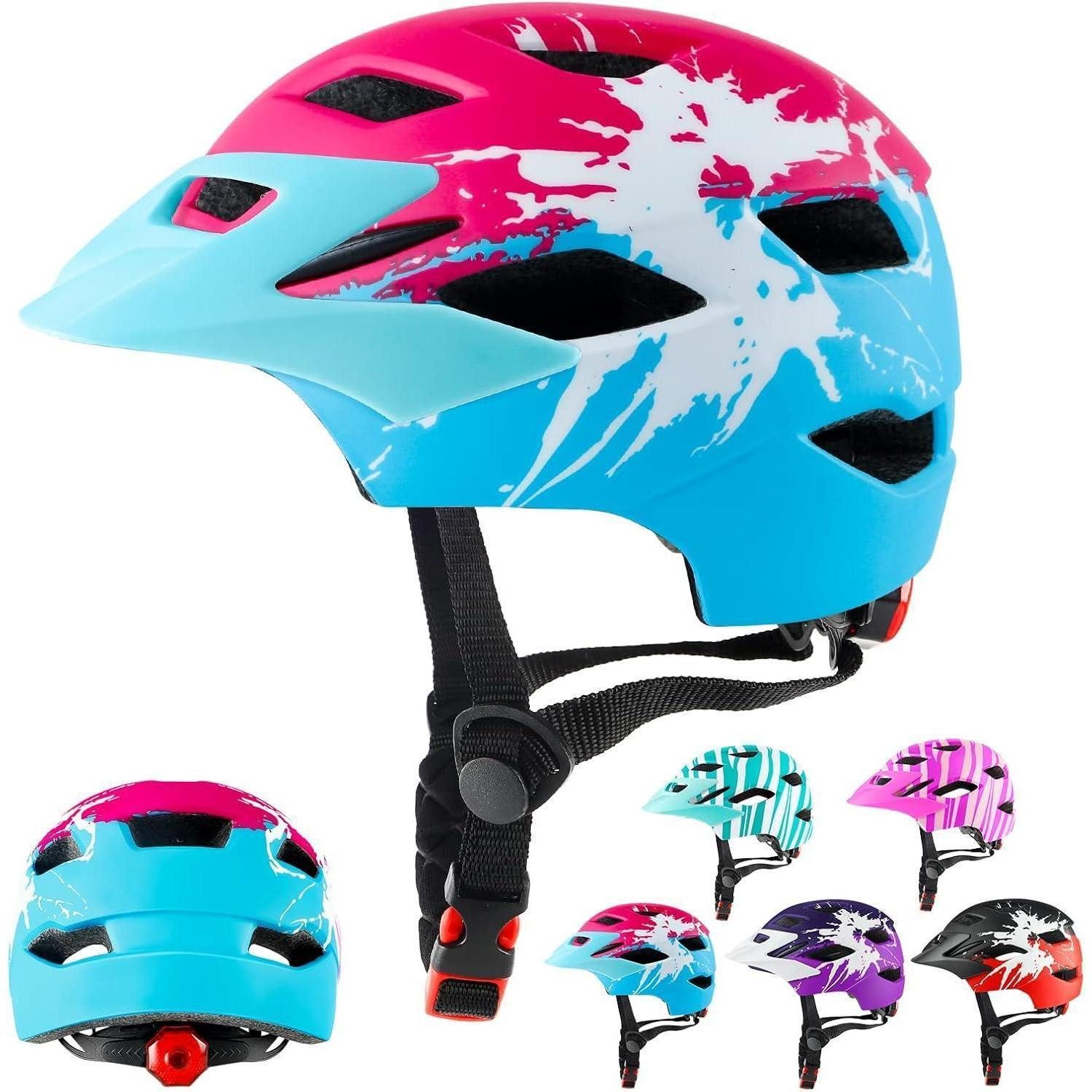 LuxusKollektion Kinderfahrradhelm Fahrradhelm Kinder mit Licht und Sicherheitsrücklicht 48-56CM Rot+Blau