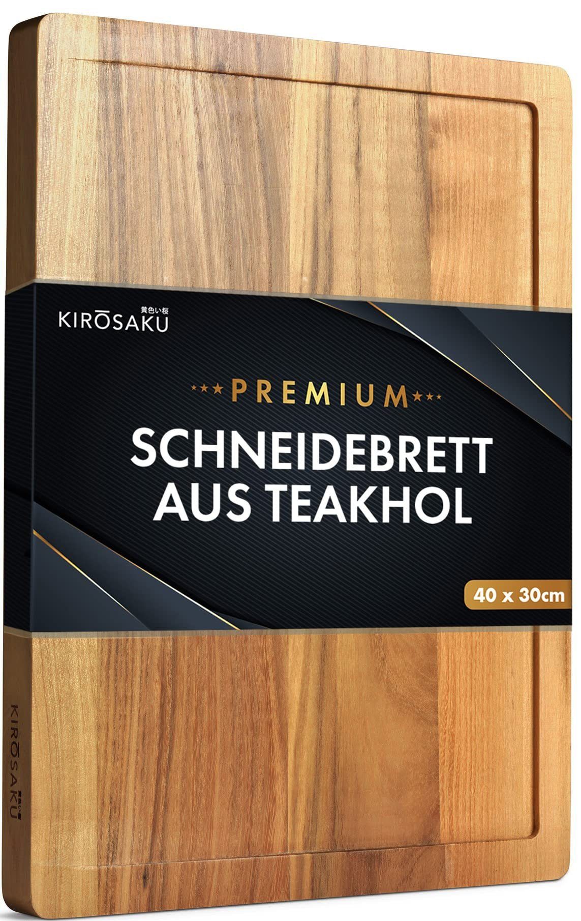 Premium 30x40x3cm, Schneidebrett Teak Kirosaku Schneidebrett Teakholz