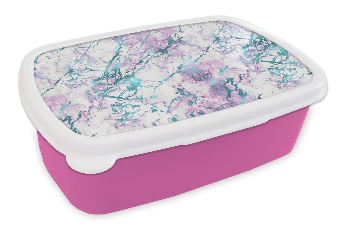 MuchoWow Lunchbox Marmor - Farbe - Luxus - Muster, Kunststoff, (2-tlg), Brotbox für Erwachsene, Brotdose Kinder, Snackbox, Mädchen, Kunststoff rosa