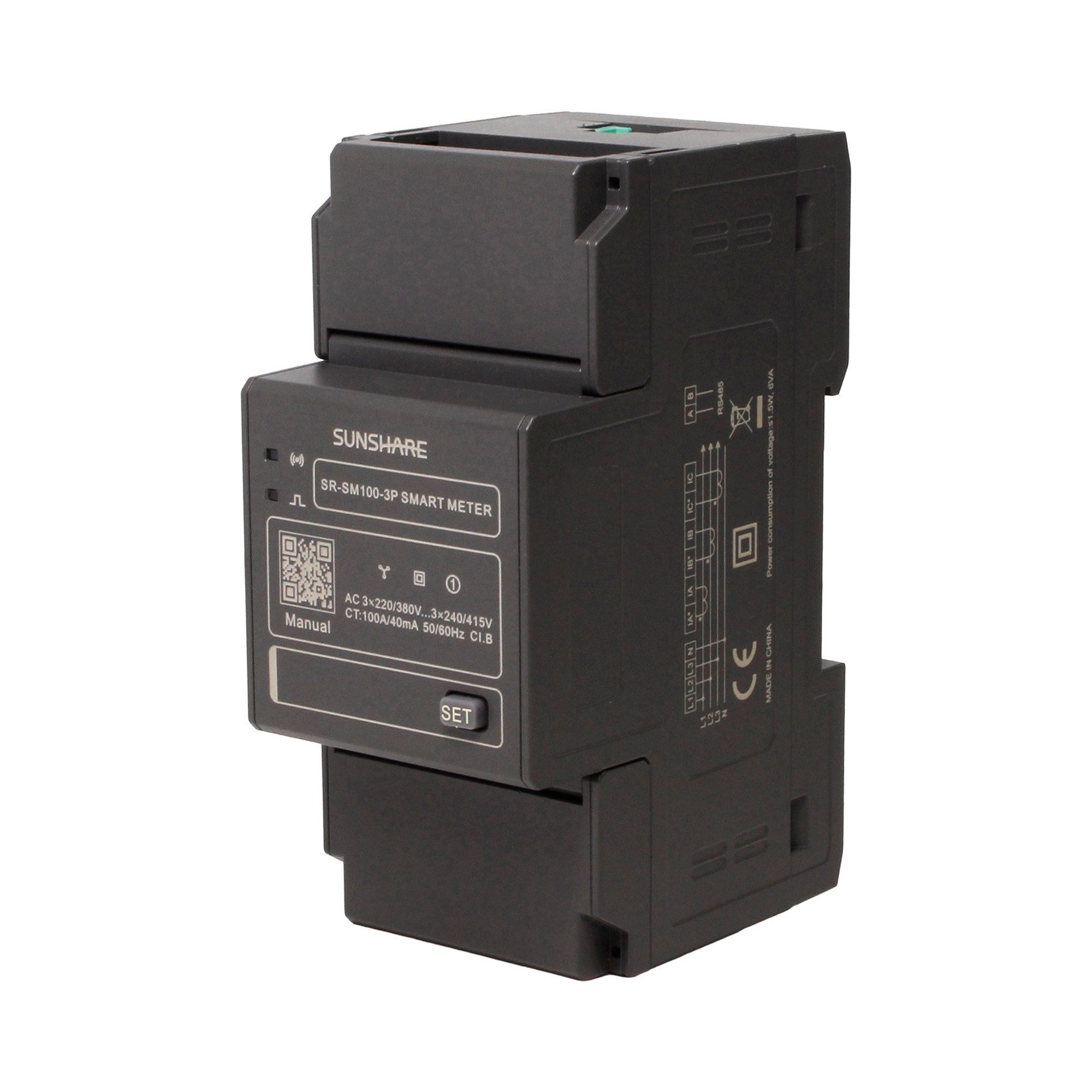 Sunshare Strommessgerät SR-SM100-3P Smart Meter, 3-Phasen Stromzähler, Bluetooth 5.0, WLAN 802.11 b/g/n, Präzise Echtzeitmessung, WLAN/Bluetooth, einfache DIN‑Montage