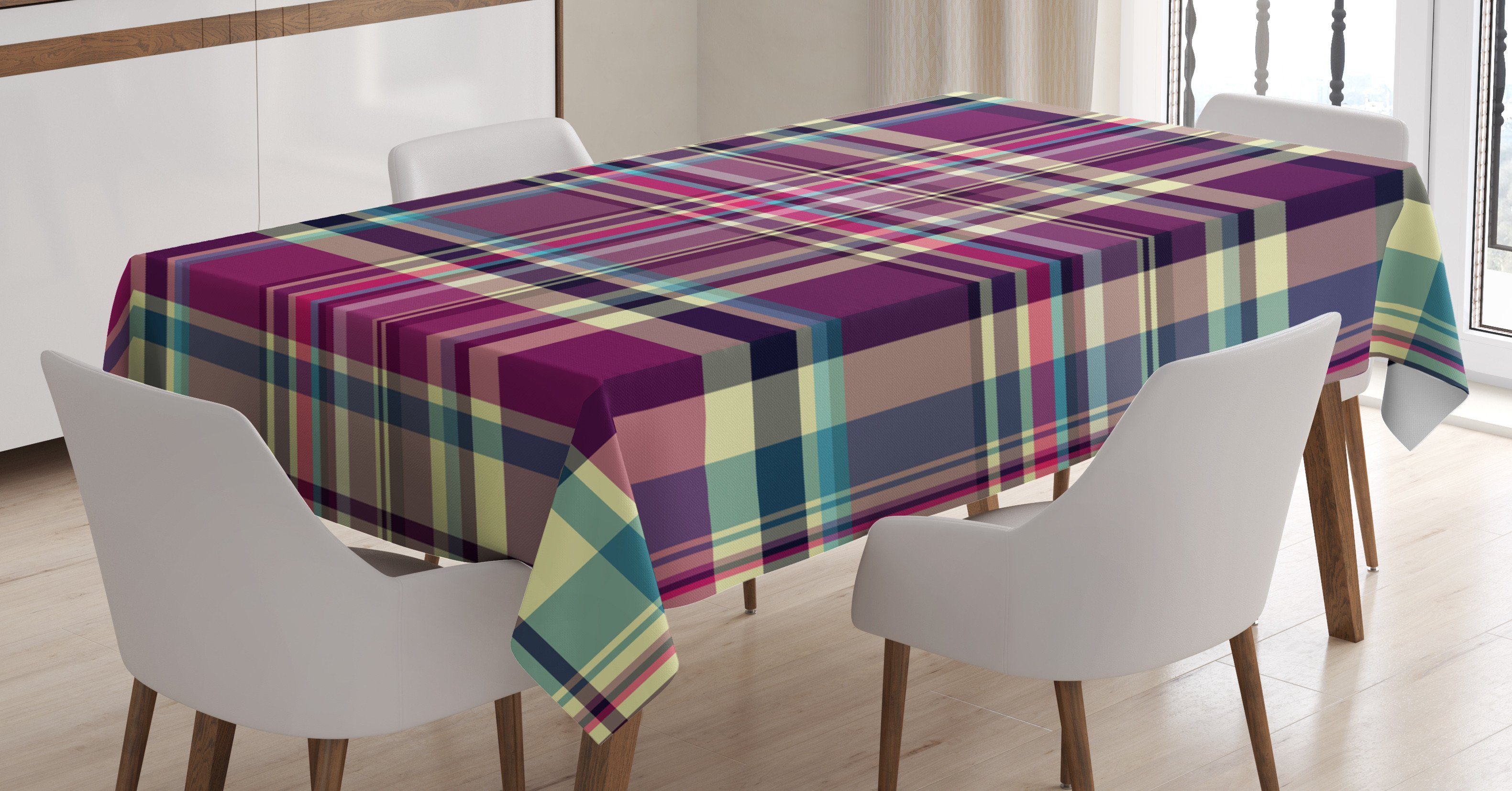 Tischdecke Vintage Klare Für Farben, Farbfest geeignet Kariert Außen Waschbar Abakuhaus Retro lila Bereich den