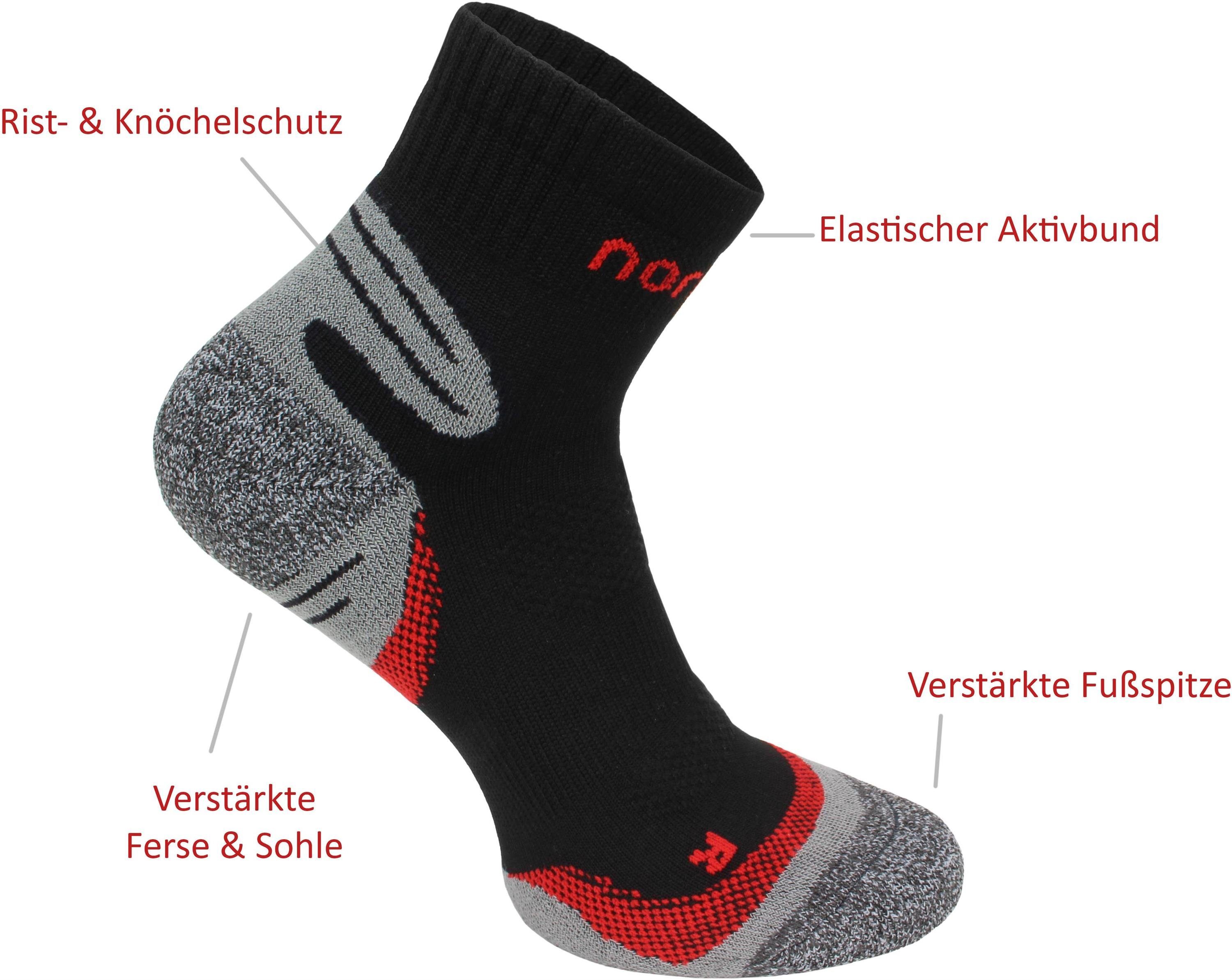 normani Schaft (3 Aktivbund Schwarz/Rot kurzer Paar) mit elastischem Laufsocken