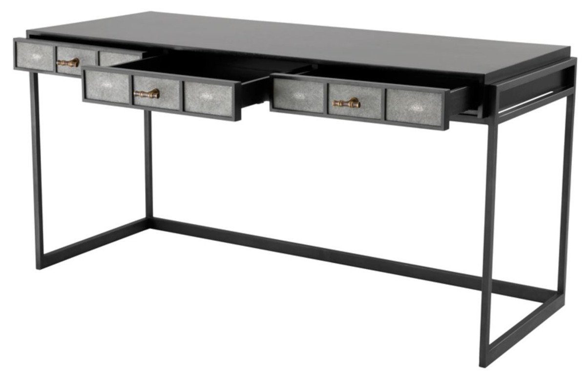Luxus 3 150 60 Schreibtisch 75 x Casa H. Padrino / Grau Büromöbel cm - x mit Schwarz Schreibtisch Luxus Schubladen