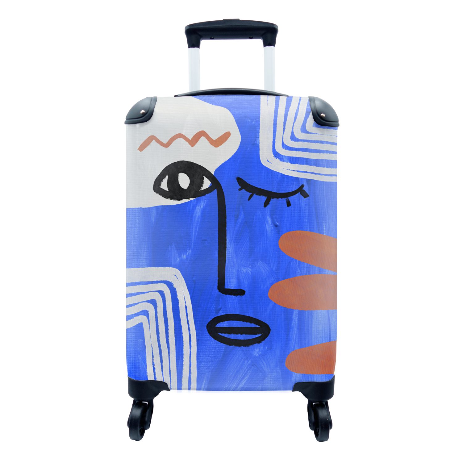 Handgepäck Blau MuchoWow Reisekoffer 4 mit - Trolley, - Design, rollen, für Handgepäckkoffer Rollen, Reisetasche Ferien, Gesicht