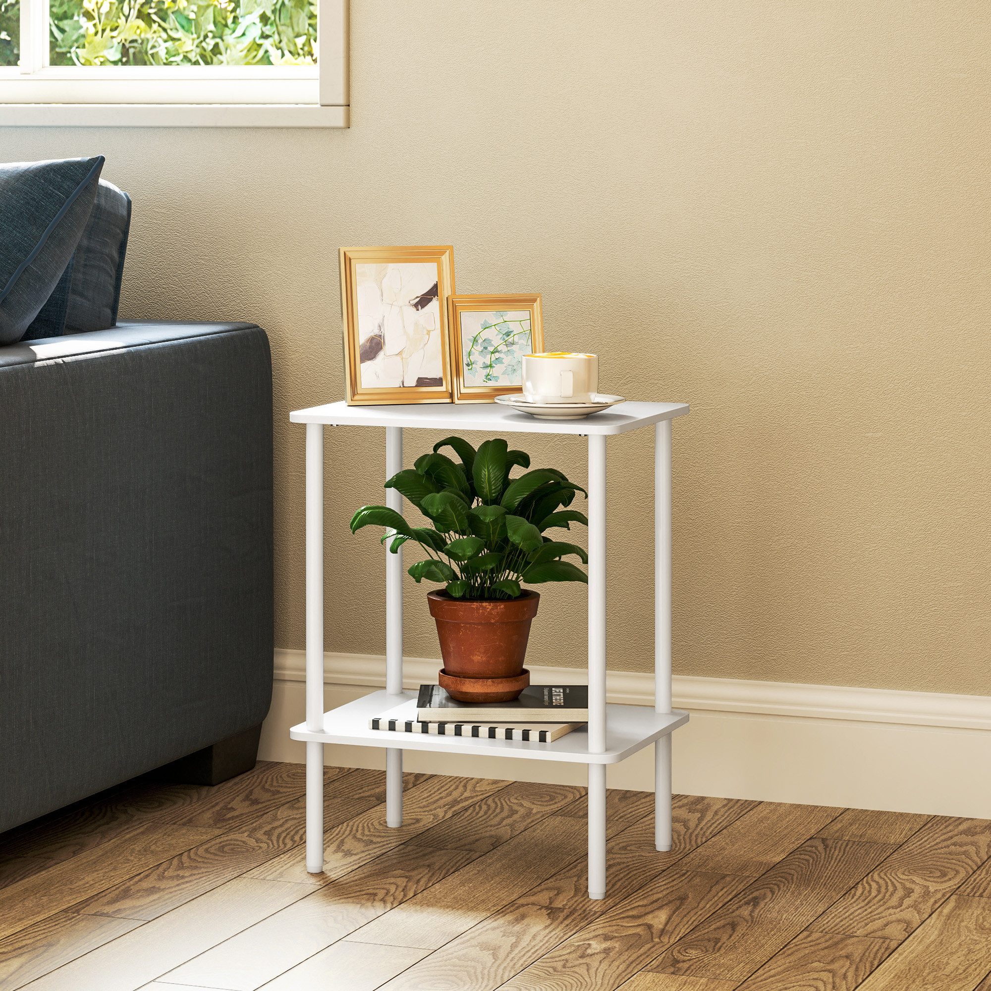 HOMCOM Beistelltisch Kaffeetisch mit 2 Ebenen Couchtisch mit Metallrahmen 40x30x52,2cm (Sofatisch, 1-St., Nachttisch), für Wohnzimmer, Schlafzimmer, Weiß