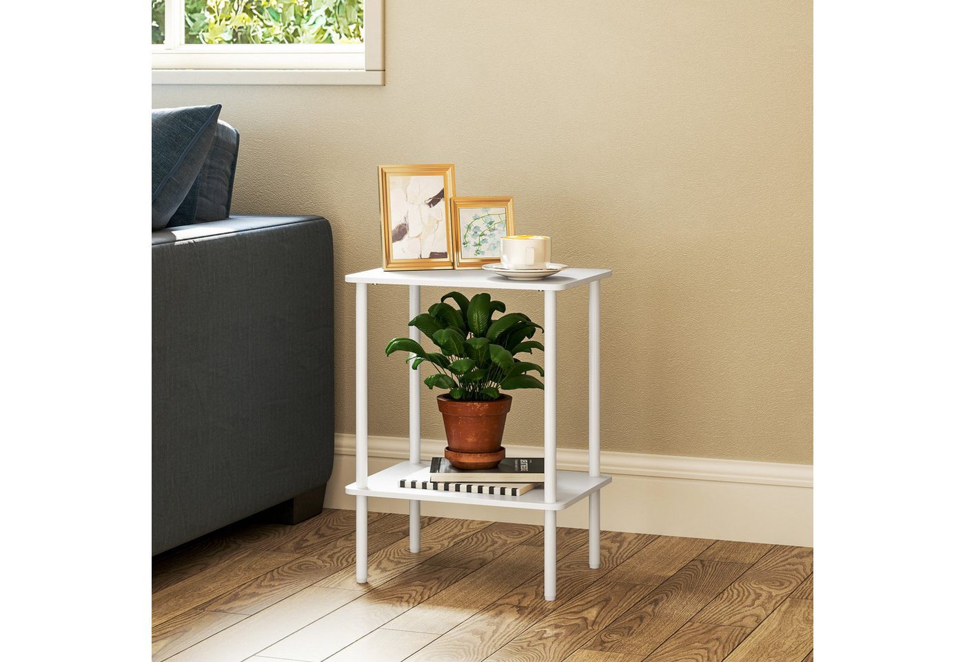 HOMCOM Beistelltisch Kaffeetisch mit 2 Ebenen Couchtisch mit Metallrahmen 40x30x52,2cm (Sofatisch, 1-St., Nachttisch), für Wohnzimmer, Schlafzimmer, Weiß