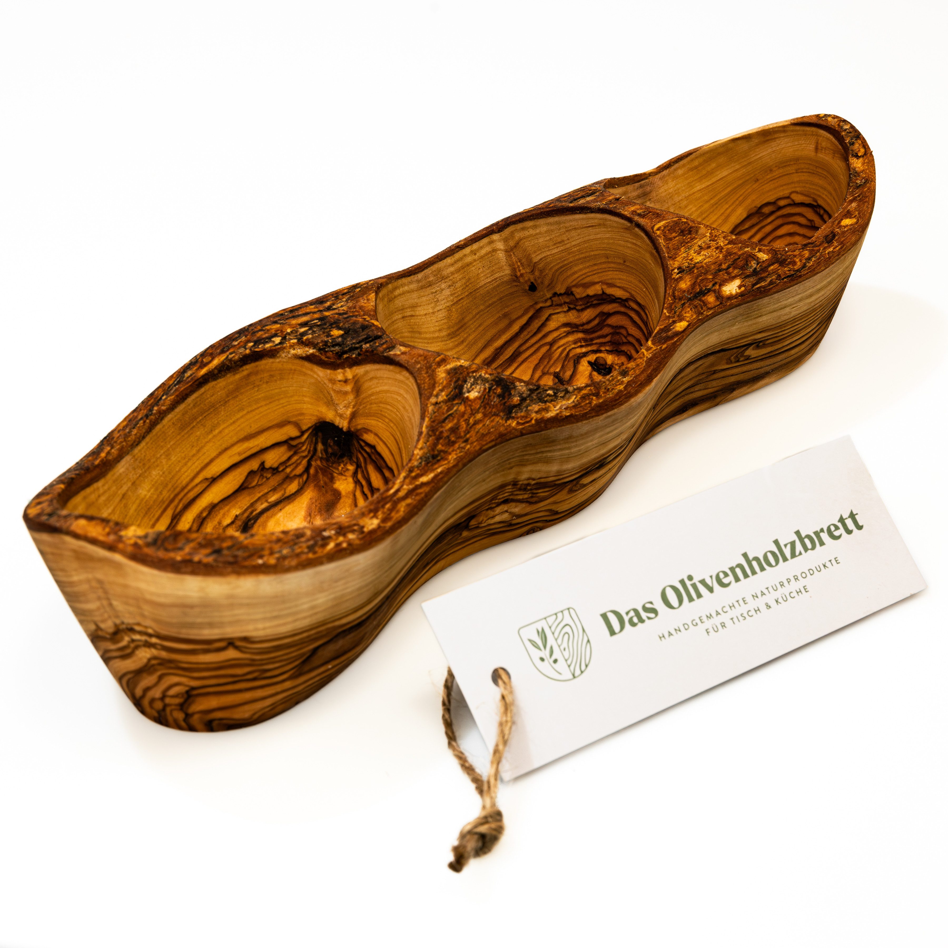 dasOlivenholzbrett Servierschale 3 Fächer Servierschale aus Olivenholz