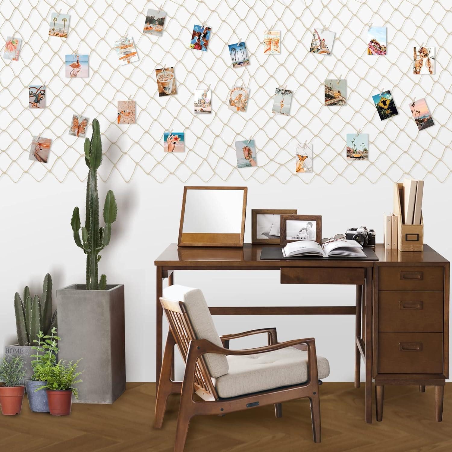 LuxusKollektion Bilderrahmen Collage Fotonetz Deko Fotowand 150 x 120 cm Fotonetz Beige Baumwolle