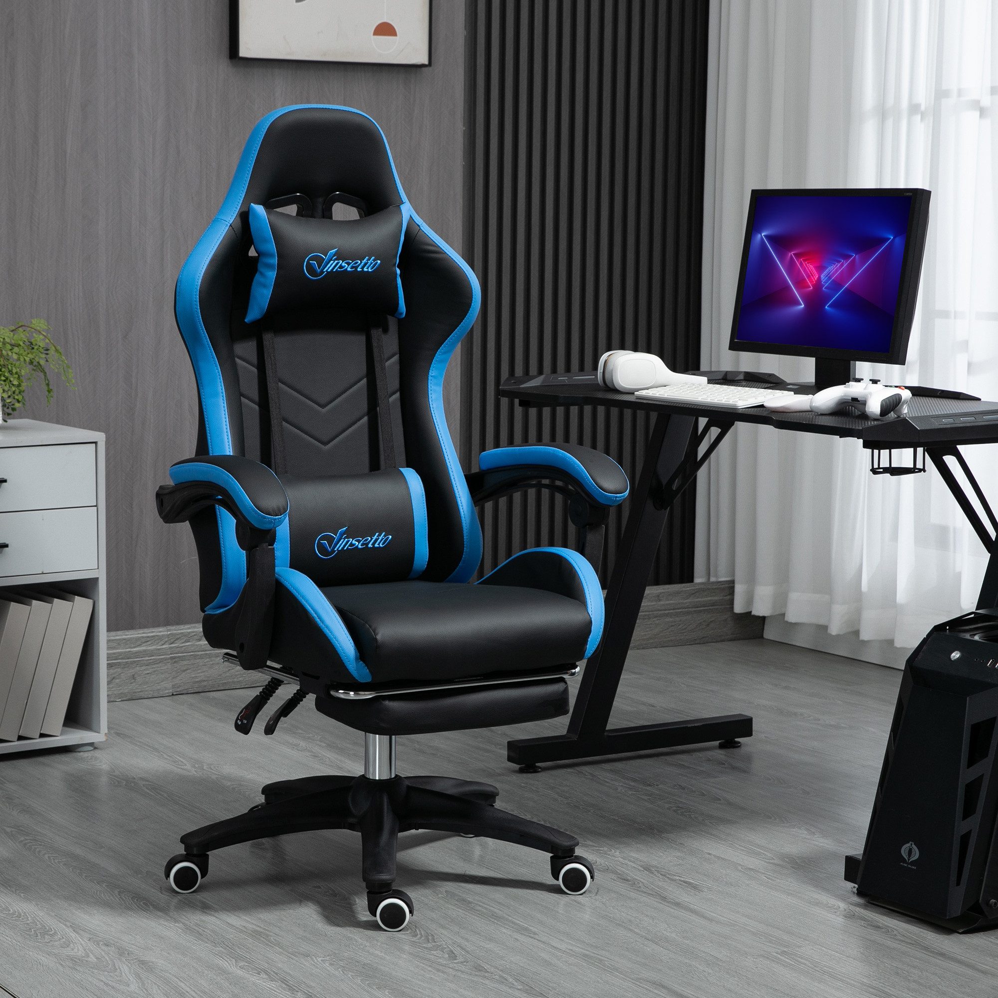 MIBODE Gaming-Stuhl Blau-Schwarzer Gamingstuhl mit Liegefunktion