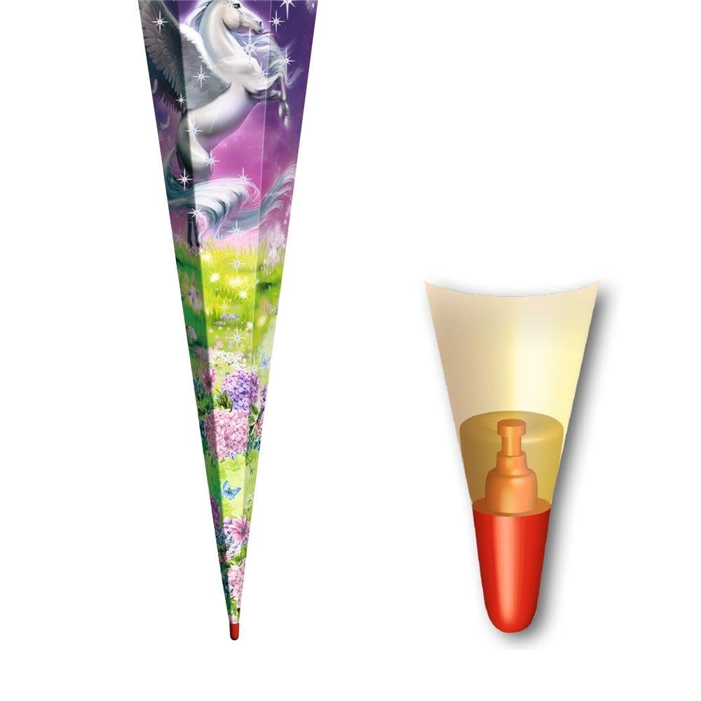 Schultüte Einhorn/Pegasus – Mit 3D-Glitzer-Effekt, 85 Cm Lang, 12-eckig, Inkl. Großer Schleife & Organza-Abschluss