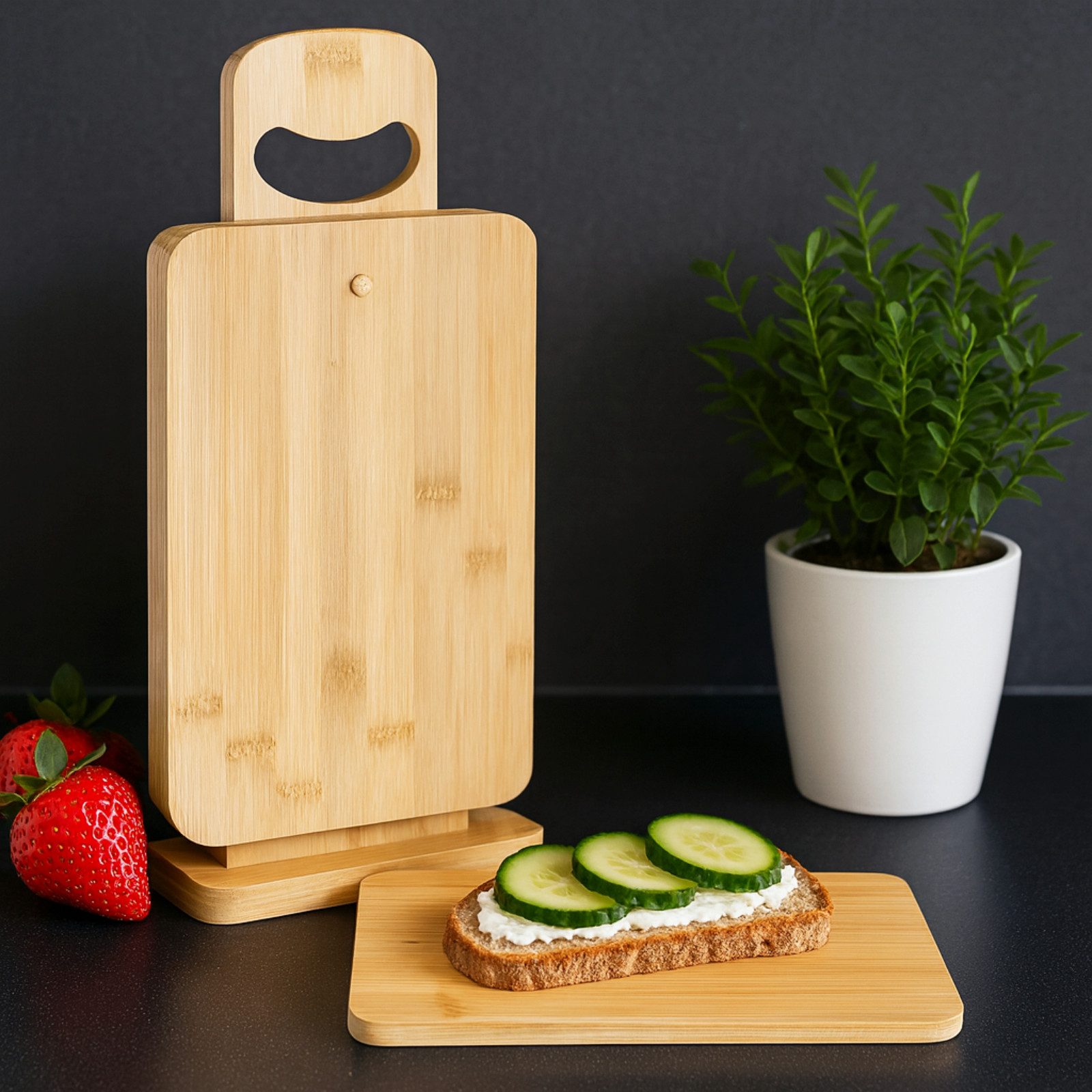 Koopman Frühstücksbrett Holzbretter Bambus Natur 7 Tlg., Holz, (Set, 7-St., Packung), 7 Tlg., Selbststehend, Metall & Holz, Hellbraun, Tragegriff