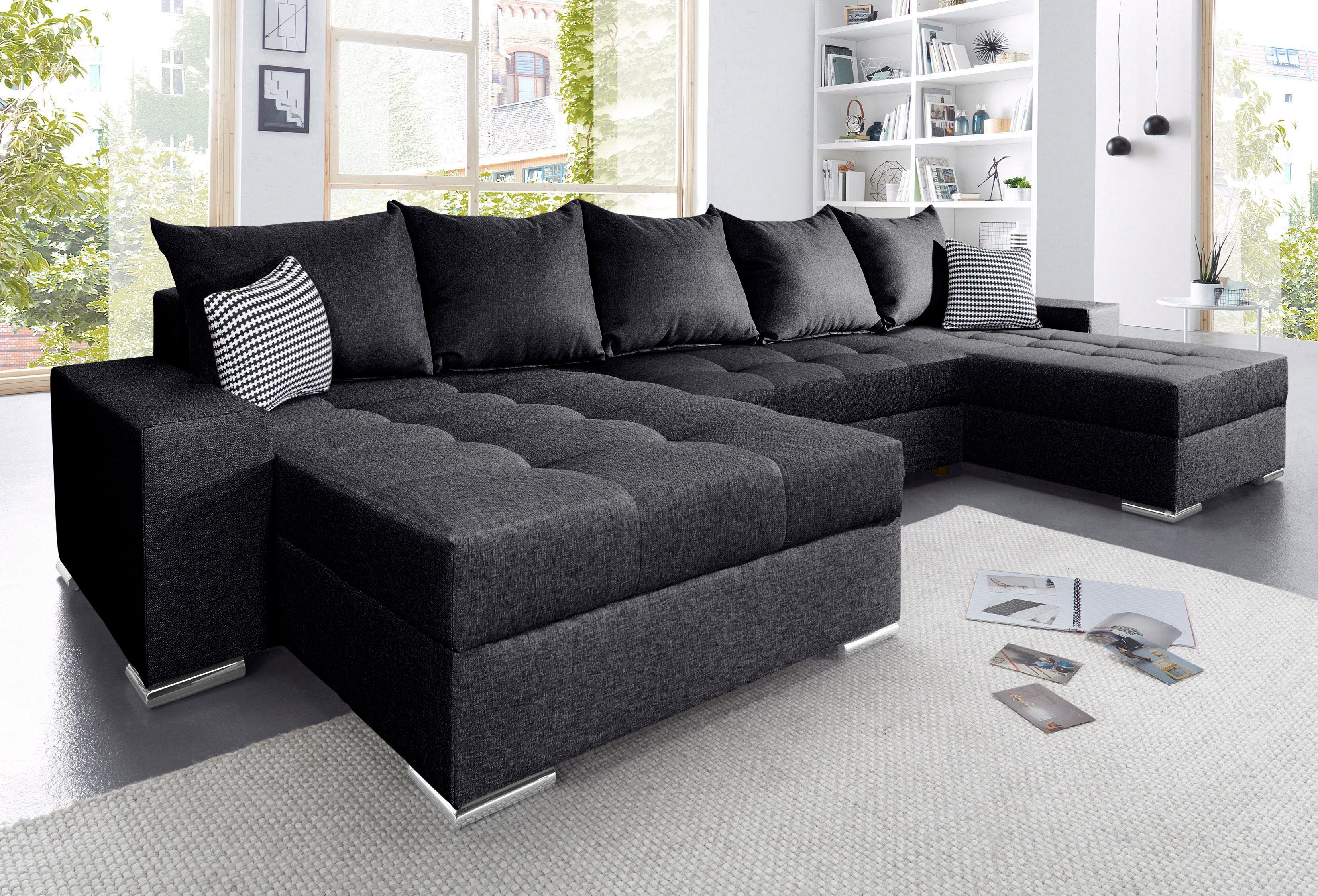 COLLECTION AB Wohnlandschaft Josy XXL U-Form, B: 333 cm, mit 2 Recamieren 77 & 97 cm, mit Bettfunktion, Bettkasten & 2 Zierkissen, Federkern