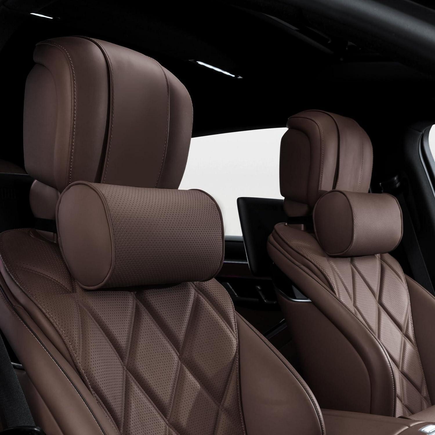 LuxusKollektion Nackenstütze Auto Nackenkissen Memoryfoam Leder Kopfstütze 2er Brown Headrest 2P