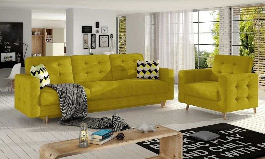 JVmoebel Sofa Braune Chesterfield Couch Polster 3+1 Sitzer Polstermöbel Sofagarnitur, Made in Europe Gelb