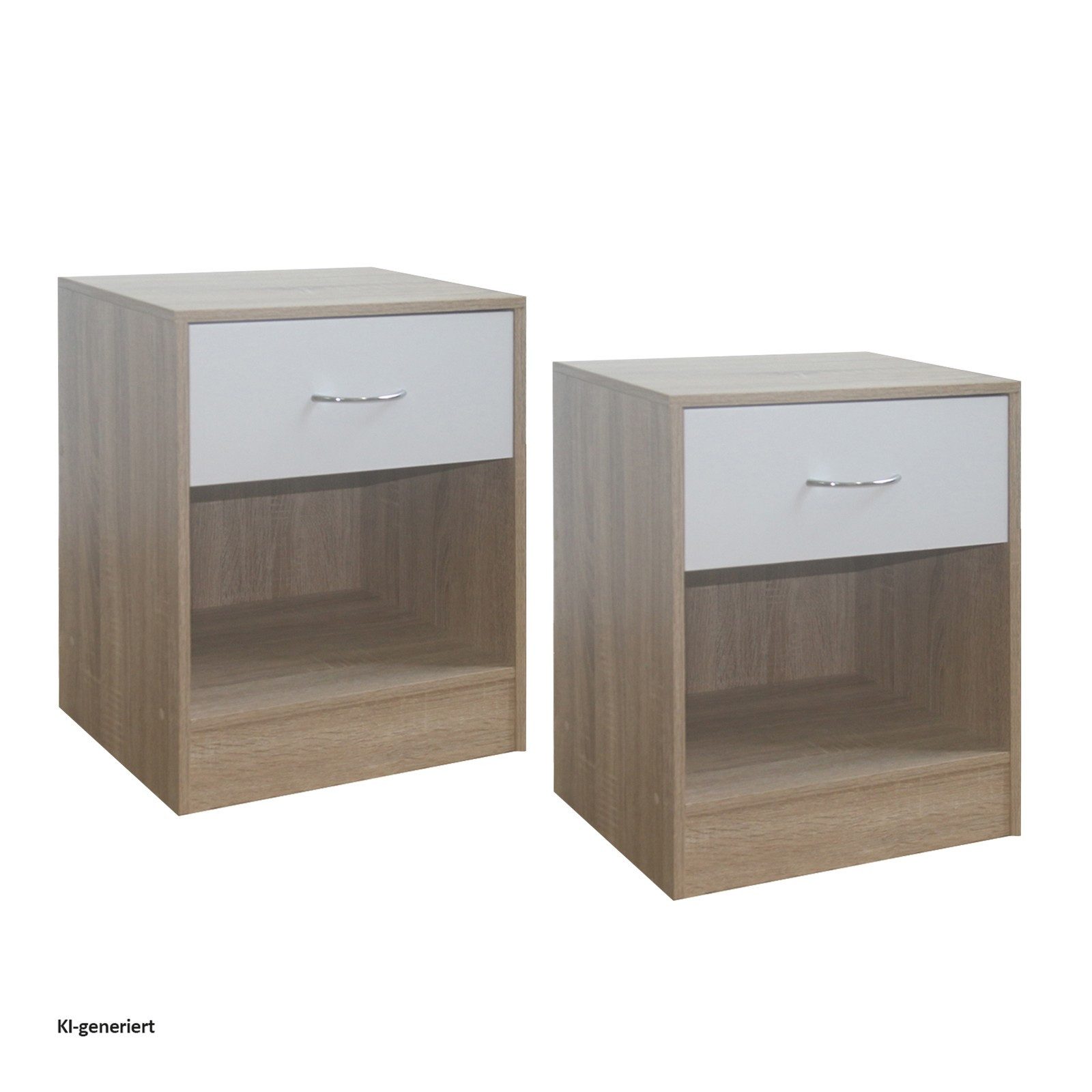 HTI-Living Nachtschrank Nachtschrank 2er Set Thekla Sonoma/Weiß (Set, 2-St., 2 Nachtschränke) Nachttisch Nachtkommode