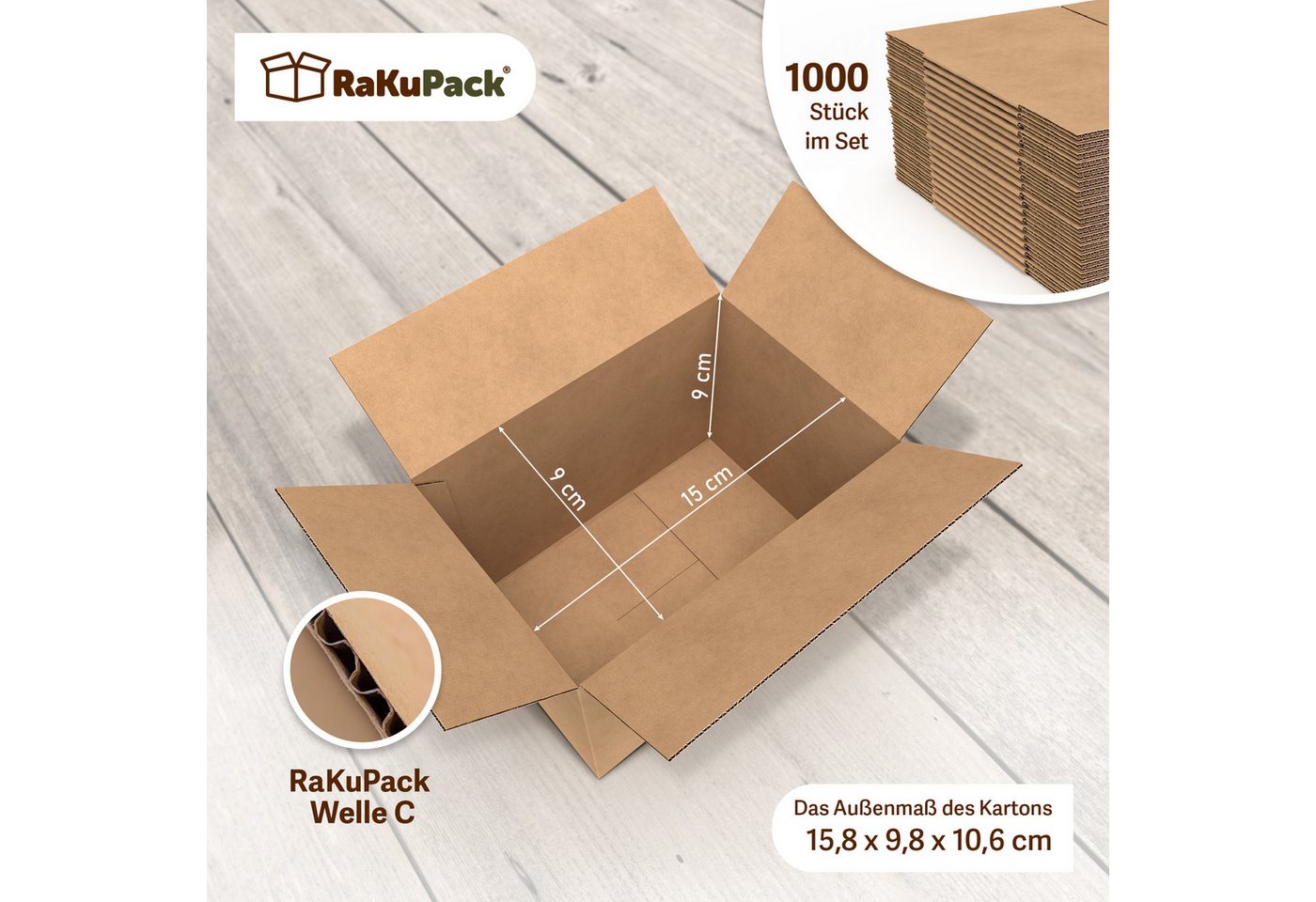 Thumbnail - RaKuPack Versandkarton Faltkarton Verpackungskarton Faltschachtel Warensendung braun, 1000 Stück 150x90x90mm Karton Kart...