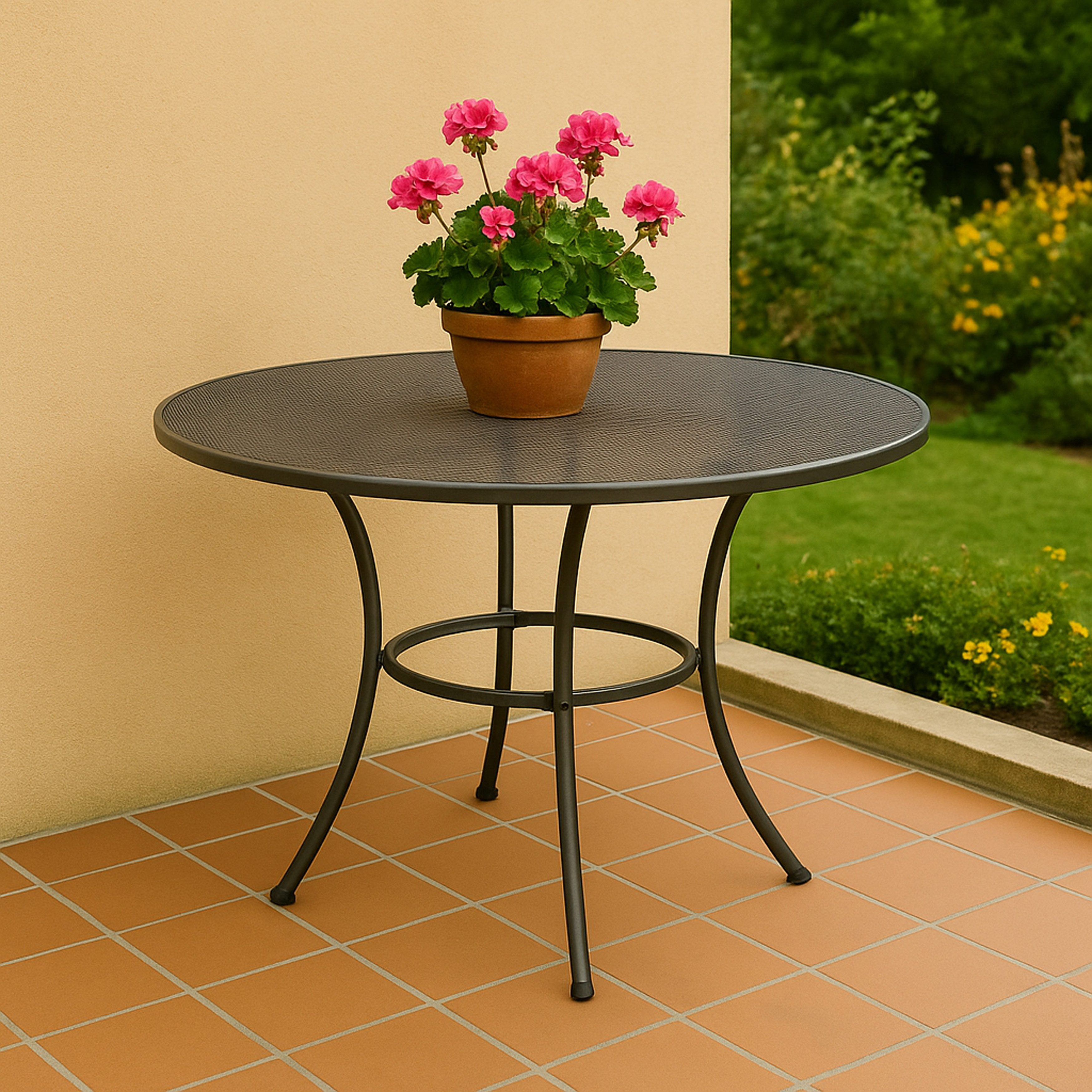 TPFGarden Gartentisch Roma (1-St., Robuster Outdoor Gartentisch rund 110 cm), Tischplatte Rund mit Schirmloch - Hochwertige Verarbeitung