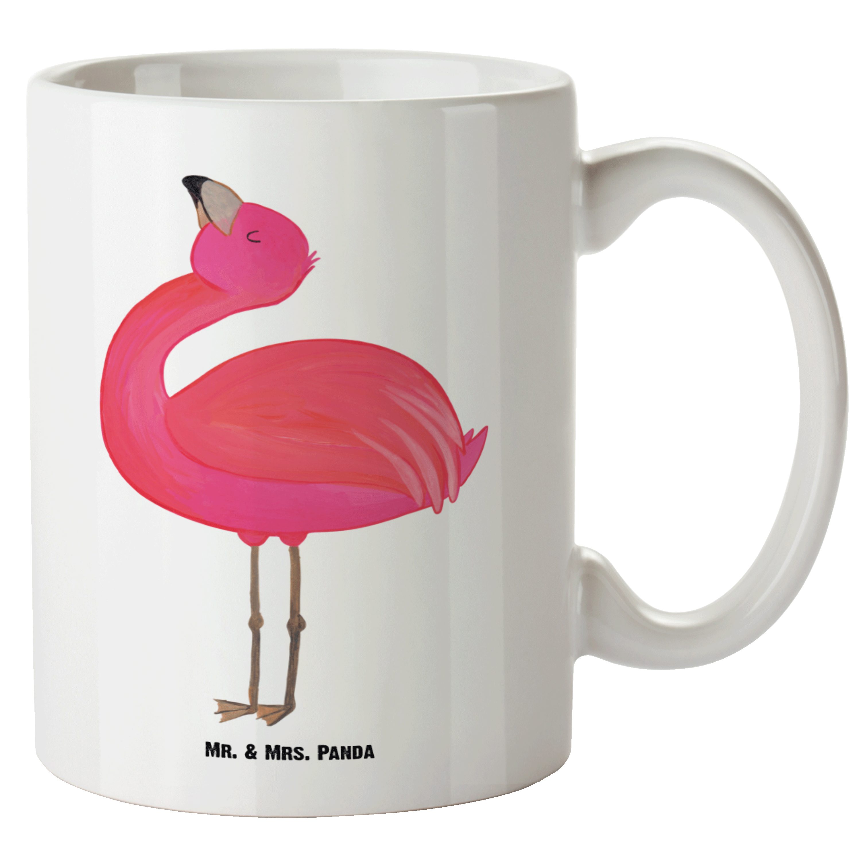 Mr. & Mrs. Panda Tasse Flamingo stolz - Weiß - Geschenk, Große Tasse, rosa, Jumbo Tasse, XL, XL Tasse Keramik