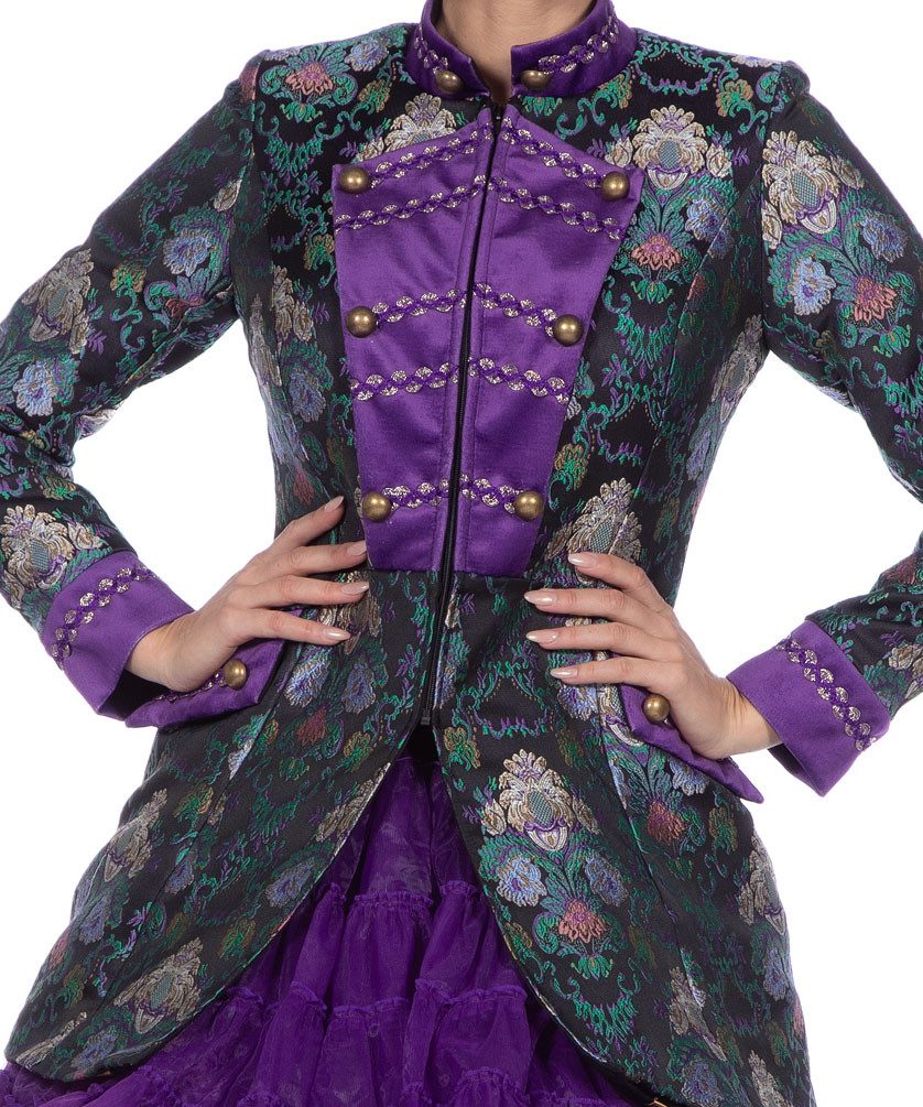 Karneval-Klamotten Kostüm Jacquard Jacke große Größen grün lila Damen-Kostüm, Parade Show Frack Frauenkostüm Prunksitzung Plus Size Partnerkostüm