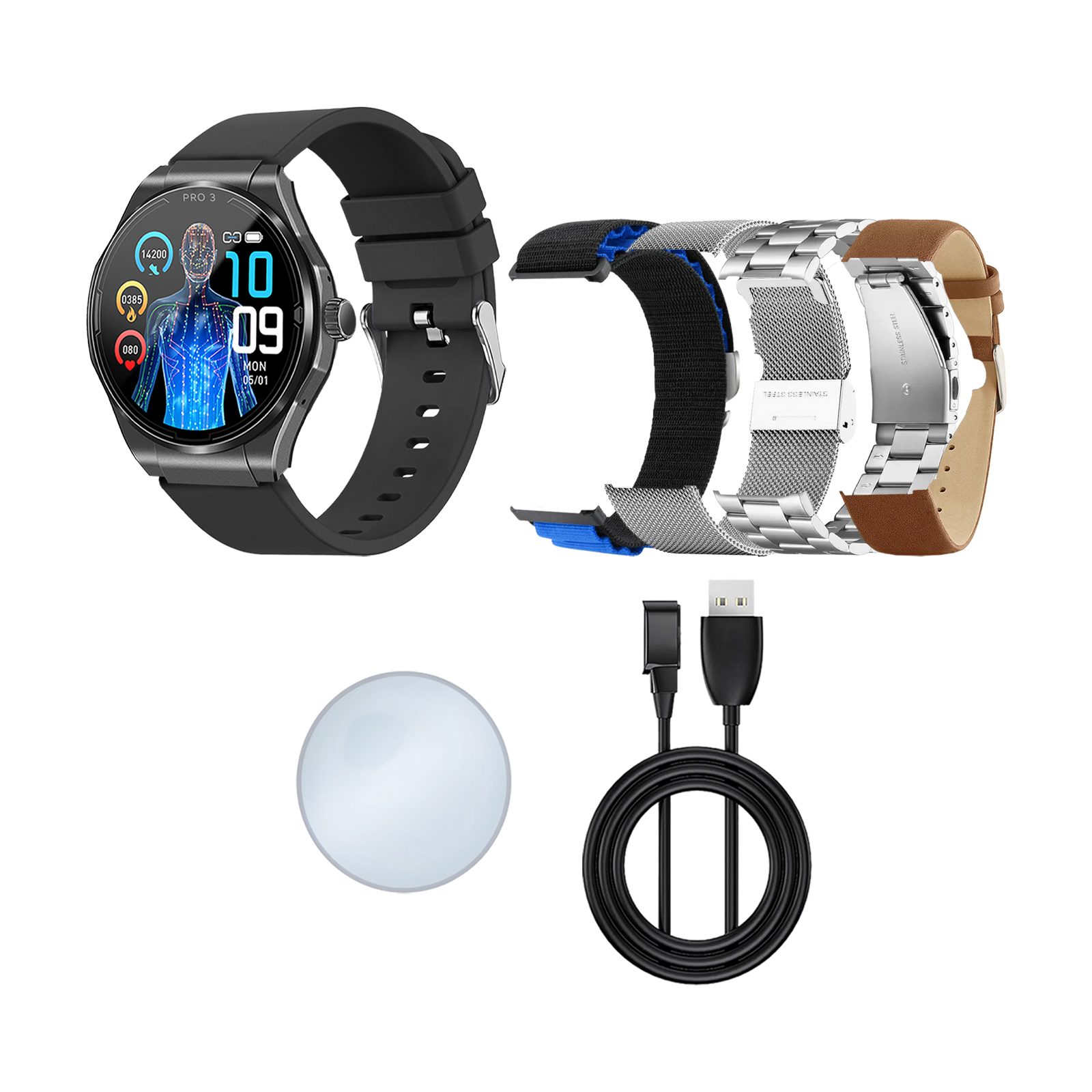 Knauermann PRO 3 (2024) Gesundheitsuhr mit Telefon & Notruffunktion Smartwatch, Bluetooth