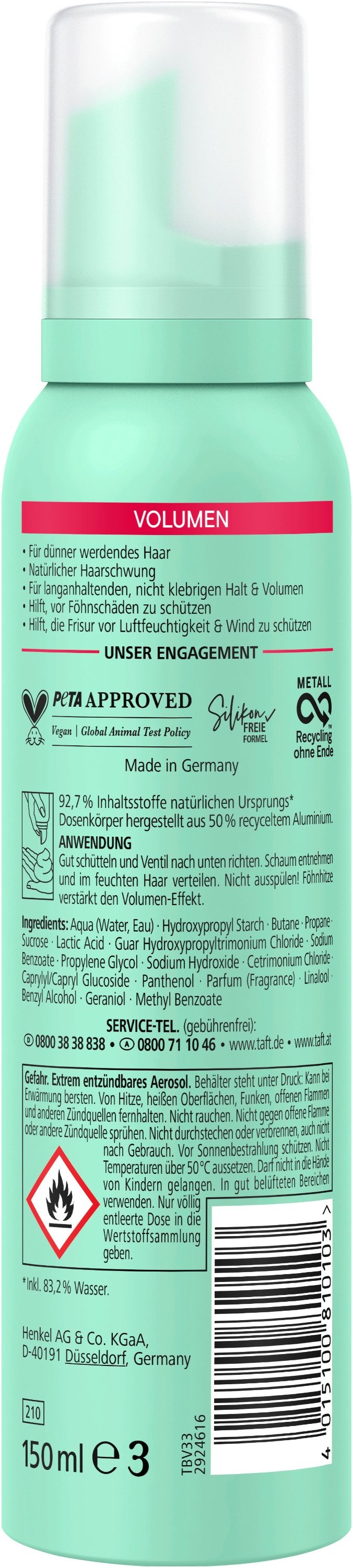Taft Haarfestiger Schwarzkopf, Volumen Für dünner werdendes Haar, 1x 150ml, 1-tlg., 1x 150ml, sehr starker Halt