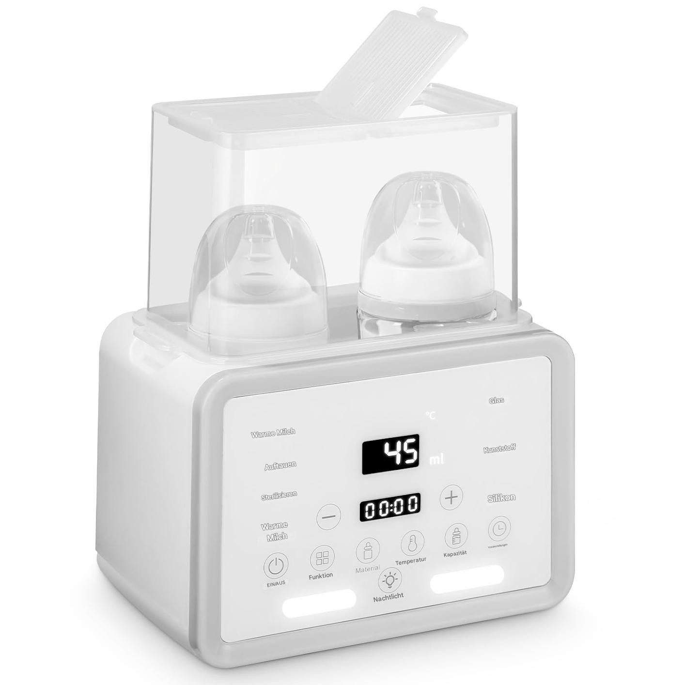 Babyflaschenwärmer Baby-Doppelflaschenwärmer und Sterilisator mit LCD-Display, Cremewei