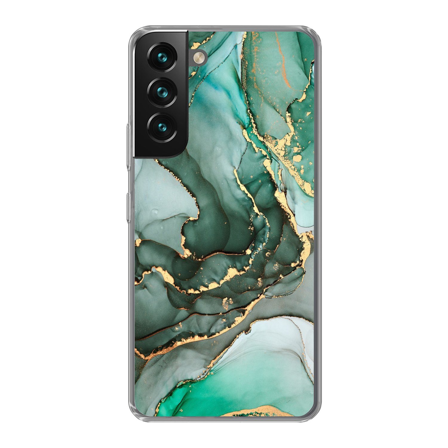 MuchoWow Handyhülle für Samsung Galaxy S22 Gold - Marmor - Grün - Luxus - Marmoroptik - Gr, Phone Case, Silikon, Schutzhülle Dünn