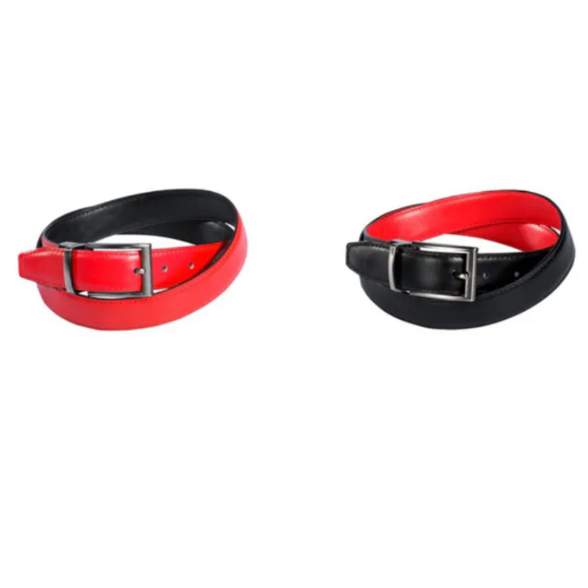 TRI International Wendegürtel Damen 2 in 1 Rot Schwarz 100 cm mit drehbarer Gürtelschnalle