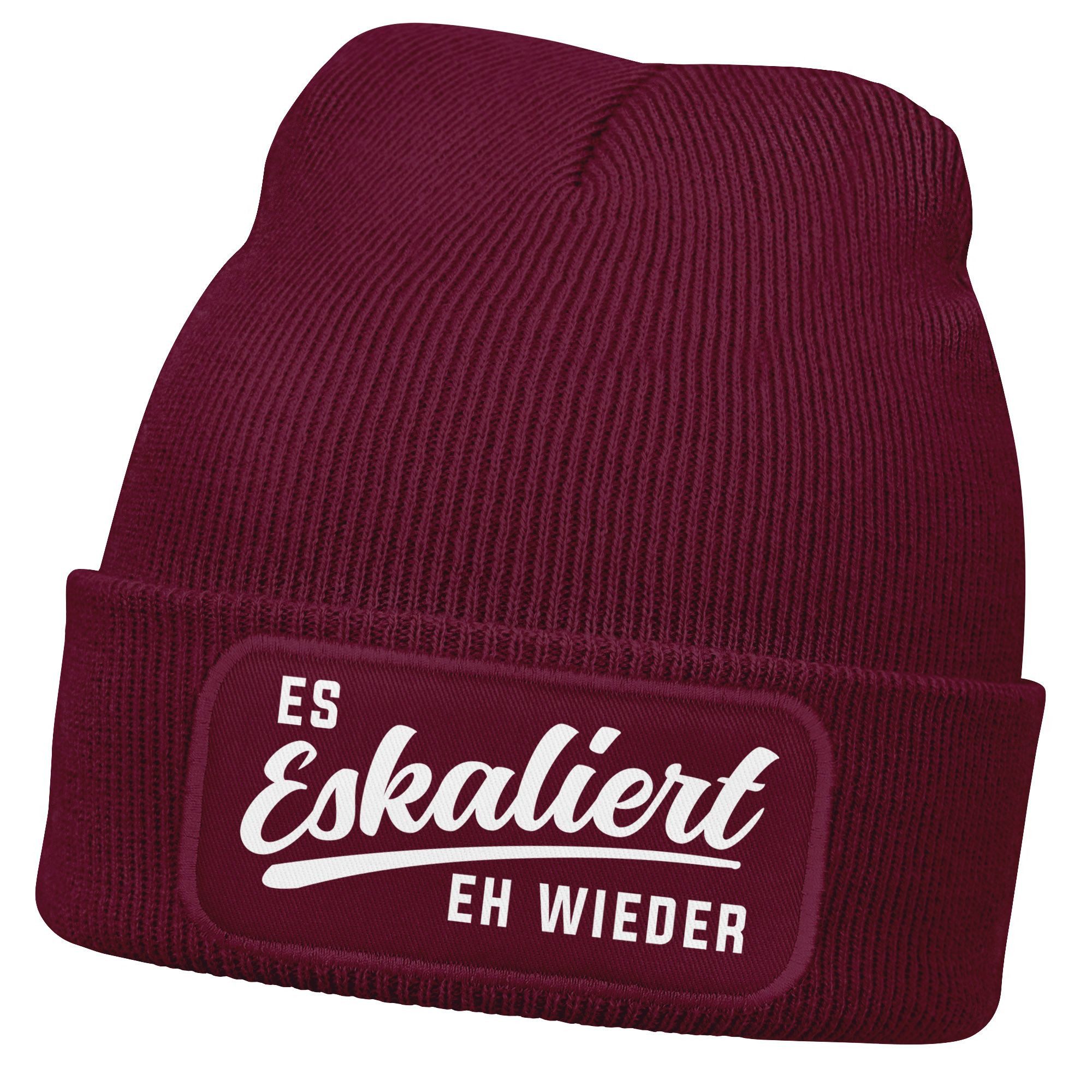 Strickmütze Herren Beanie mit Patch Strickmütze mit Spruch Es eskaliert eh wieder