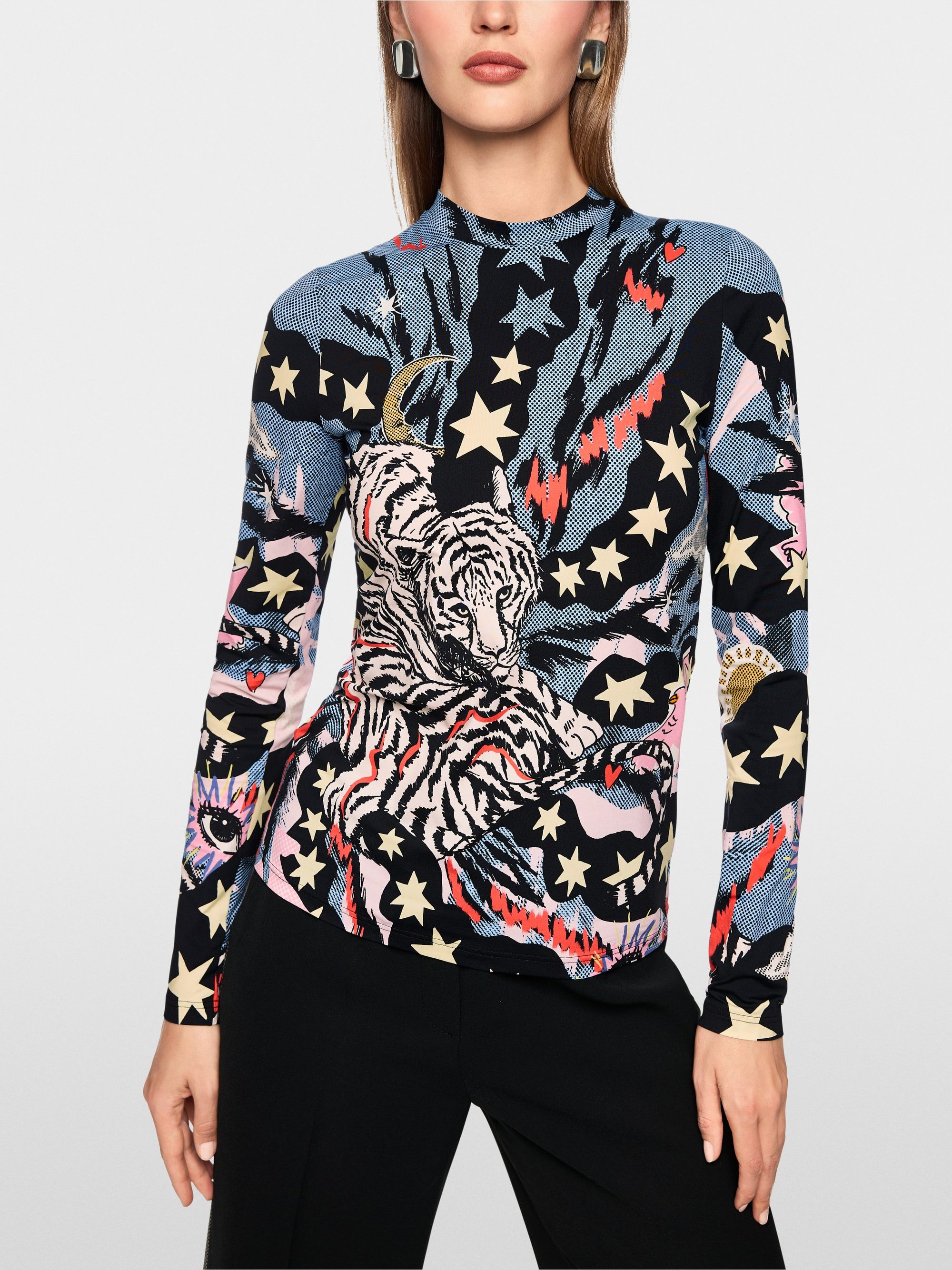 Marc Cain Kurzarmshirt Langarmshirt mit all-over Print - Regular Fit