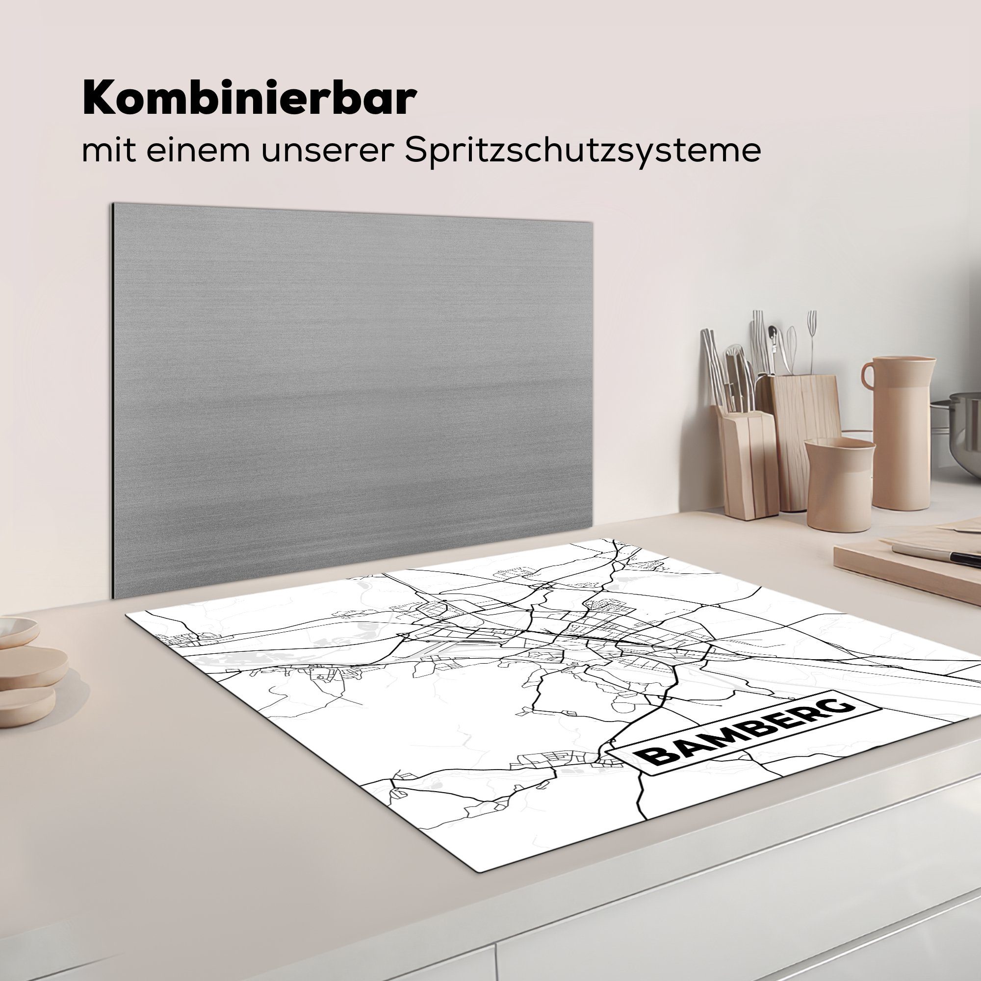 Vinyl, Karte Ceranfeldabdeckung, MuchoWow 78x78 Bamberg - cm, für küche Herdblende-/Abdeckplatte (1 tlg), Arbeitsplatte Stadtplan, -