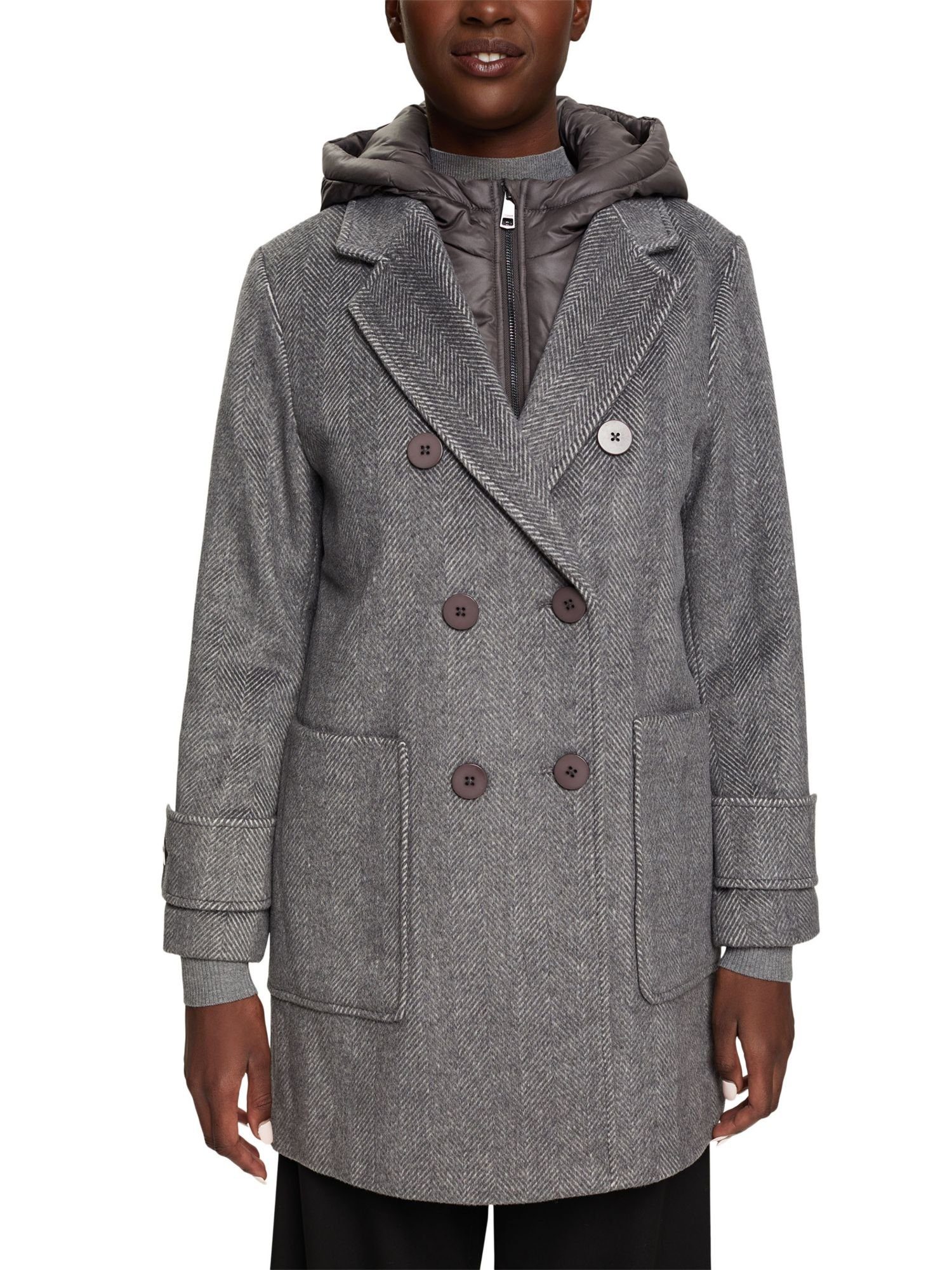 Esprit Collection Wintermantel »Mantel aus Wollmix mit abnehmbarer Kapuze«