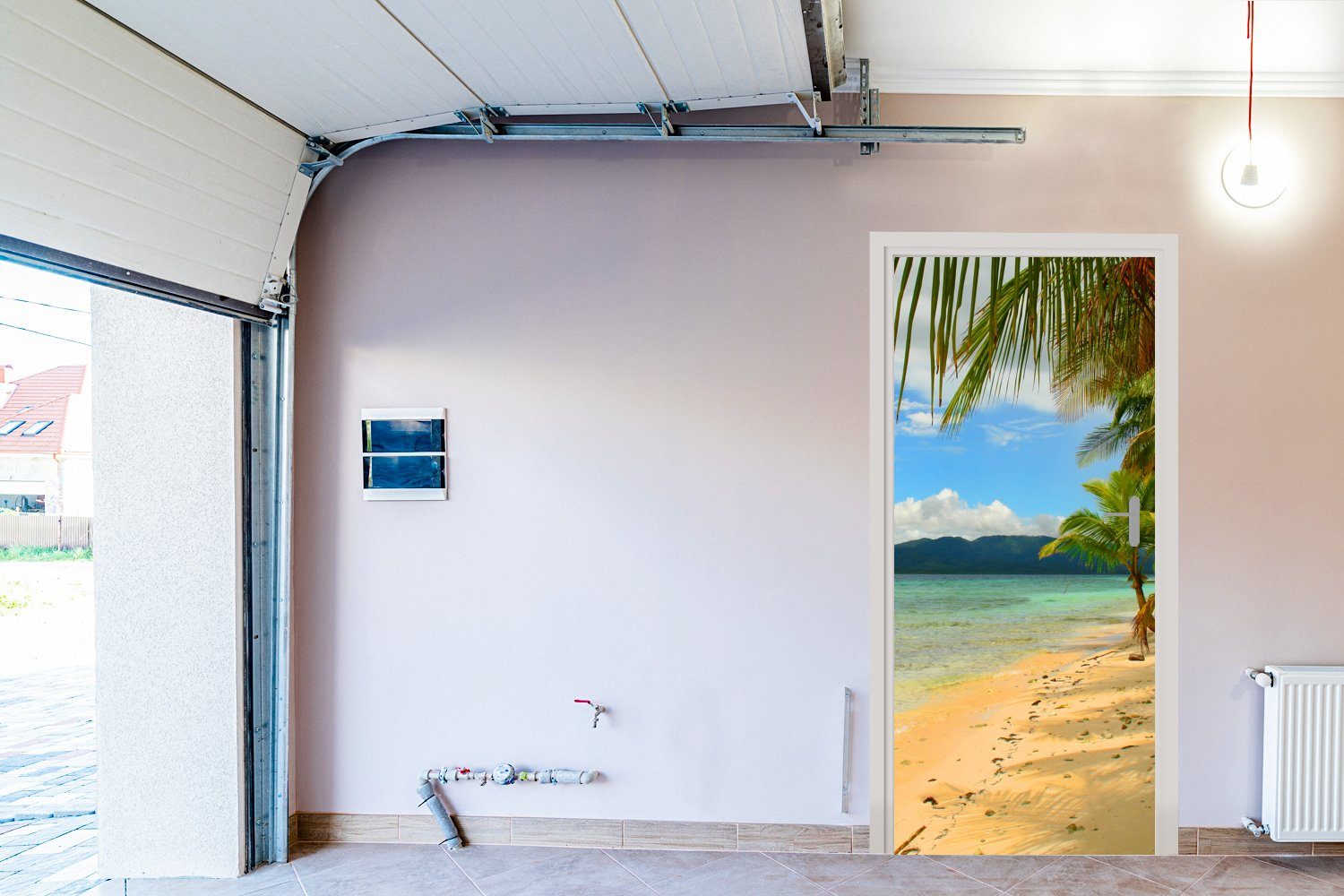 MuchoWow Türtapete Strand Tür, bedruckt, San-Blas-Inseln Matt, Fototapete und auf bei Türaufkleber, cm den für Panama, (1 Palmen 75x205 St)