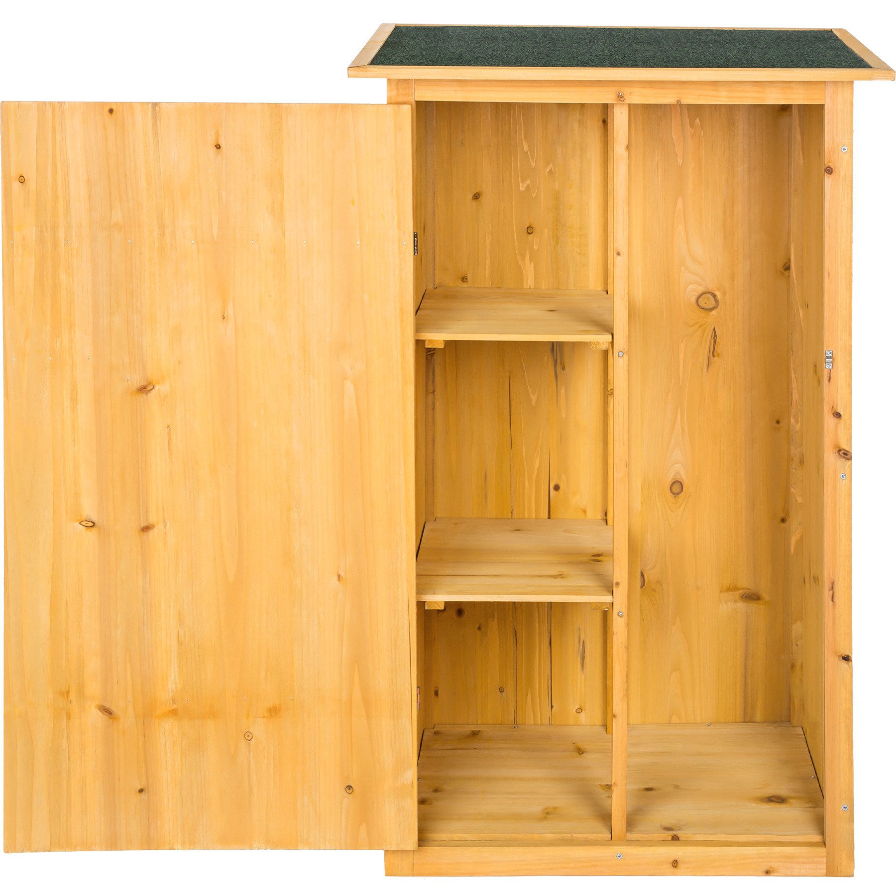 tectake Geräteschrank Gartenschrank, 75 x 56 x 118 cm, gefertigt aus imprägniertem (Terrassenschrank Taman, 1-St., in braun) Zwei Regalböden, Dachpappe aus Bitumen, mit Riegelverschluss