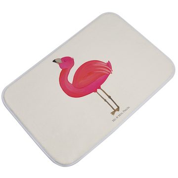 Badematte Flamingo Stolz - Weiß - Geschenk, Badezimmerteppich, Duschteppich, Ba Mr. & Mrs. Panda, Höhe 1 mm, 100% Polyester, rechteckig, Anti-Rutsch Sicherheit