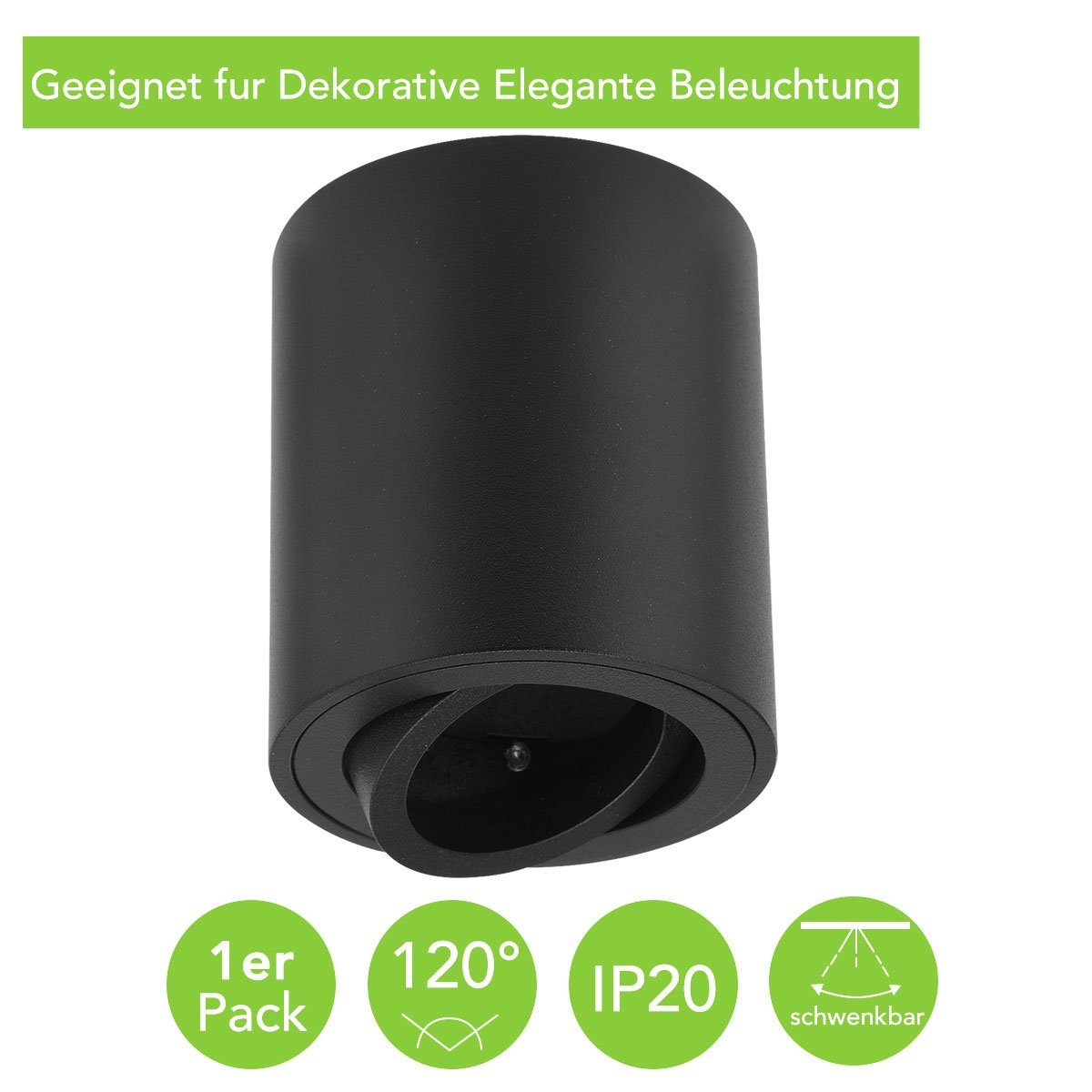 LETGOSPT Aufbaustrahler Schwarz Downlight,8.5x8cm GU10 Deckenlampe Deckenstrahler