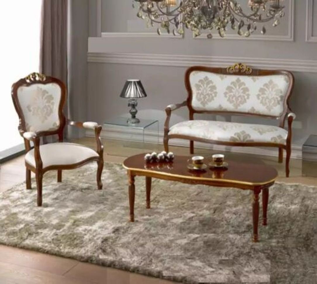 Italy Sofa (3-St., Wohnzimmer + Couchtisch Sitzer Made 2 Sofa Sitzer Wohnzimmer-Set Klassisch Set Nur 2 JVmoebel in + Sessel Couchtisch), Luxus Sessel Neu,