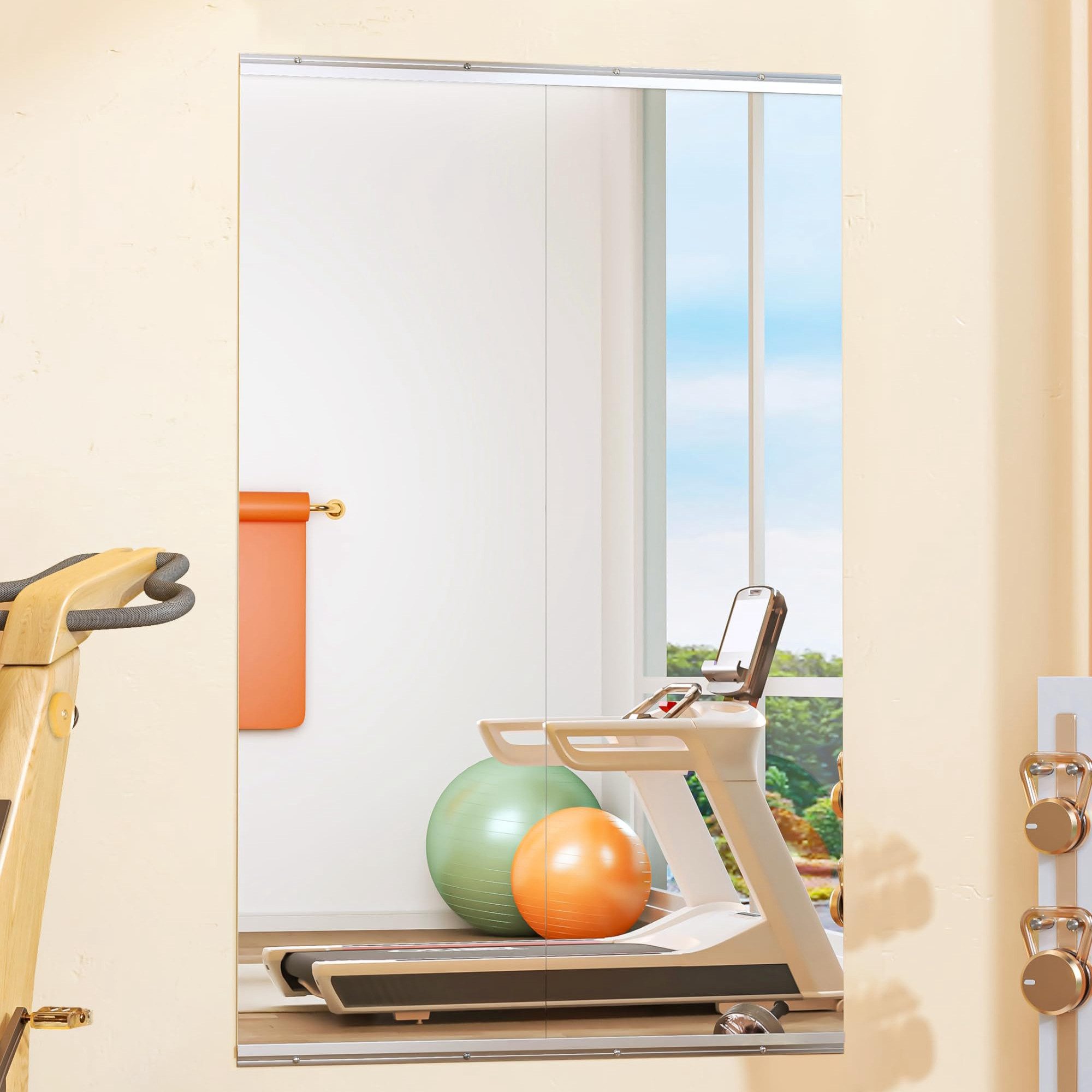 Hasipu Spiegel Sportspiegel 2 Stück, Wandspiegel mit silberner Aufhängung, Maße 140 × 42 cm für Yoga, Fitness und Tanz