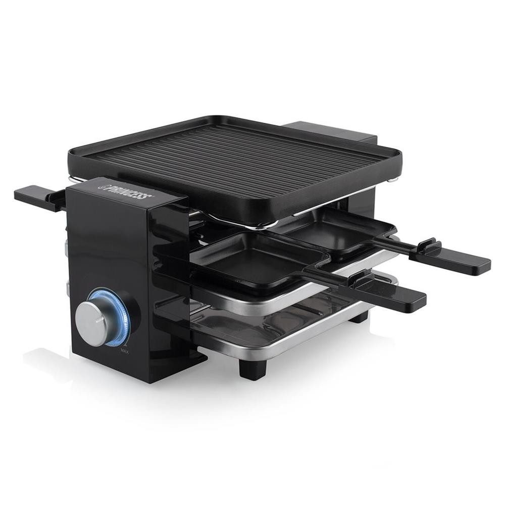 PRINCESS Raclette Piano, 4 Raclettepfännchen, 700,00 W, 4 Personen Auswechselbare Grillplatte Antihaftbeschichtung schwarz