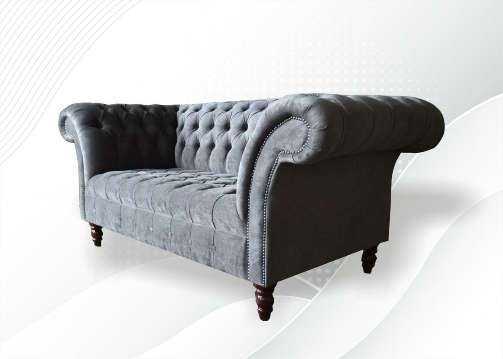 JVmoebel 2 grauer Chesterfield Neu, Chesterfield-Sofa Made Sitzer in Wohnzimmermöbel Luxus Europe