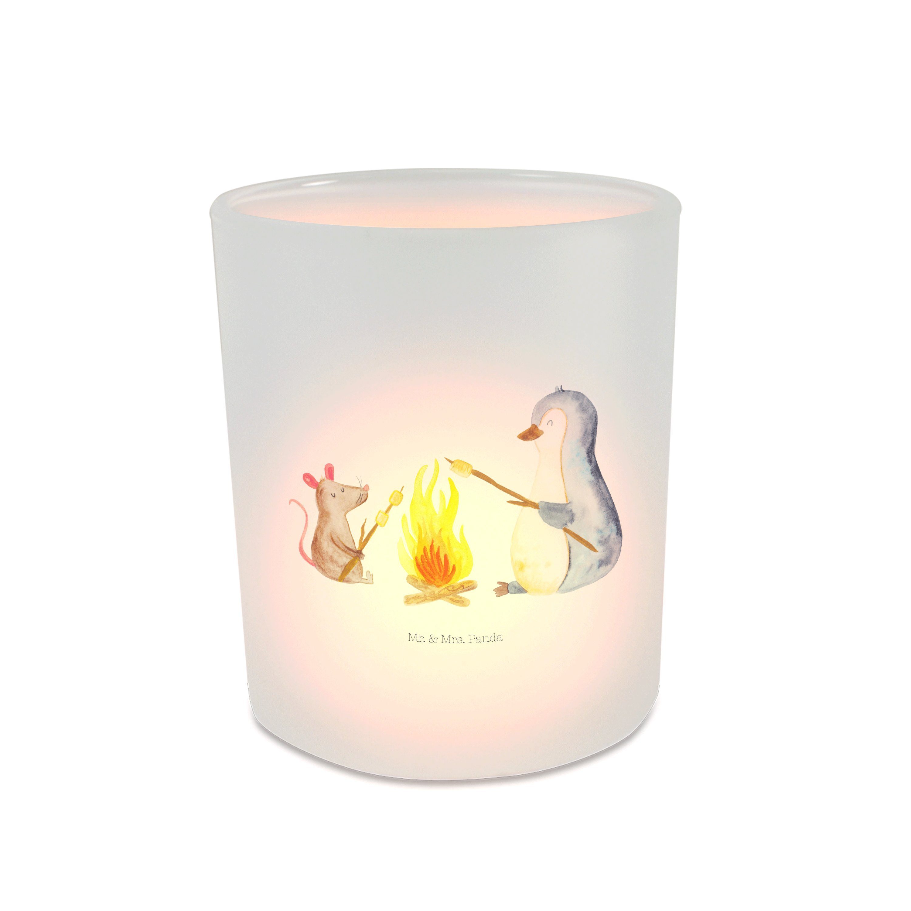 Mr. & Mrs. Panda Windlicht Pinguin Lagerfeuer - Transparent - Geschenk, Neustart, Teelichter, Ar (1 St)