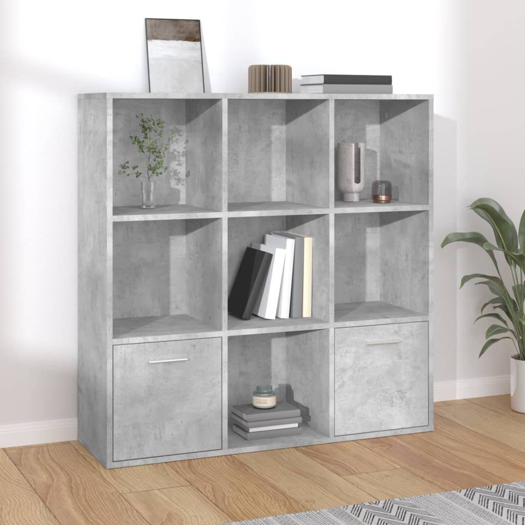 furnicato Bücherregal Betongrau 98 x 30 x 98 cm mit 7 offenen Würfeln, 1-tlg., Stabiler Bücherschrank mit 2 Türen und viel Stauraum für dein Zuhause