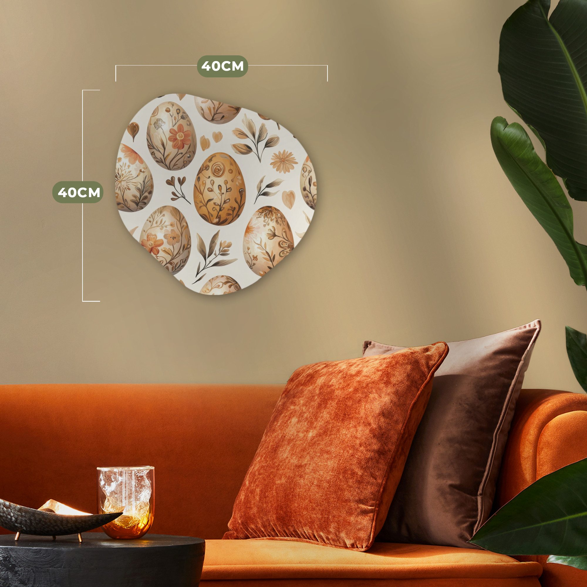 MuchoWow Gemälde Ostereier - Braun - Blumen, Fotodruck (1 St), Wandbild Abstrakt, Wohnzimmer Schlafzimmer Wanddekoration, 40x40 cm