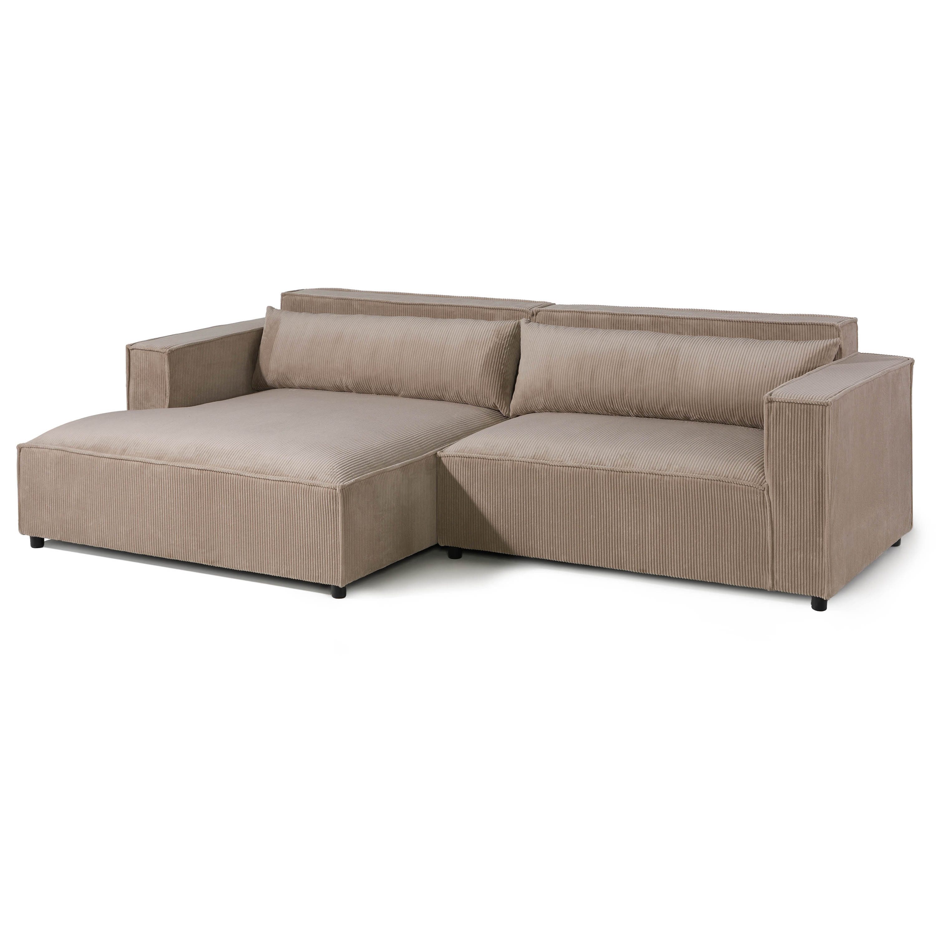 LIVORA Ecksofa SOFAS, Ecksofa Ottomane links Cord Velours 266x150x80 beige FINN