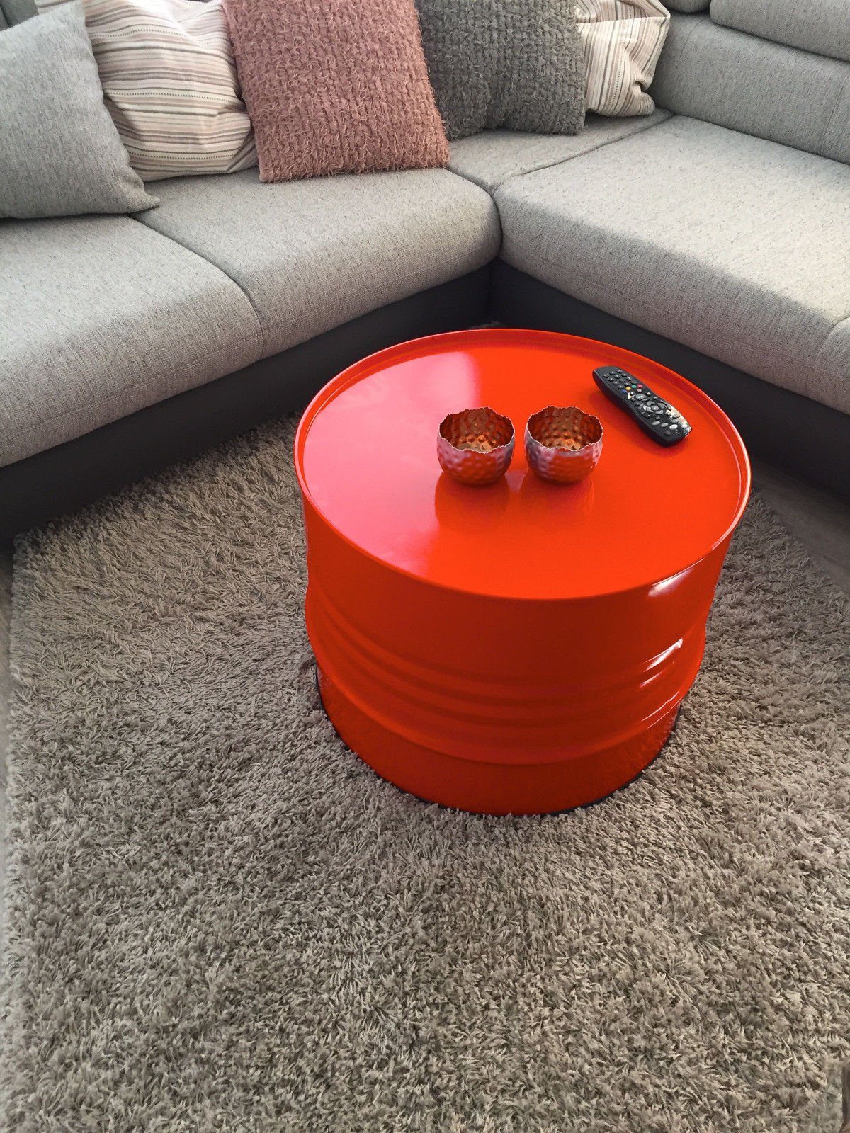 SRM Design Beistelltisch Fassmöbel Beistelltisch Tisch Fass Möbel Couchtisch Orange Ø 57cm