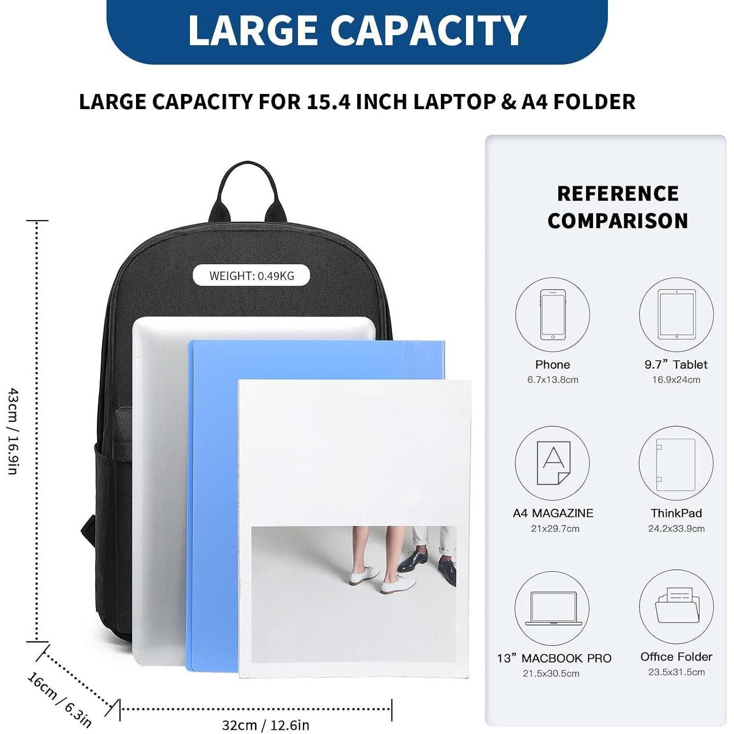 LuxusKollektion Schulrucksack Schulrucksack 15,4-Zoll-Laptop, leicht, wasserabweisend, Schwarz