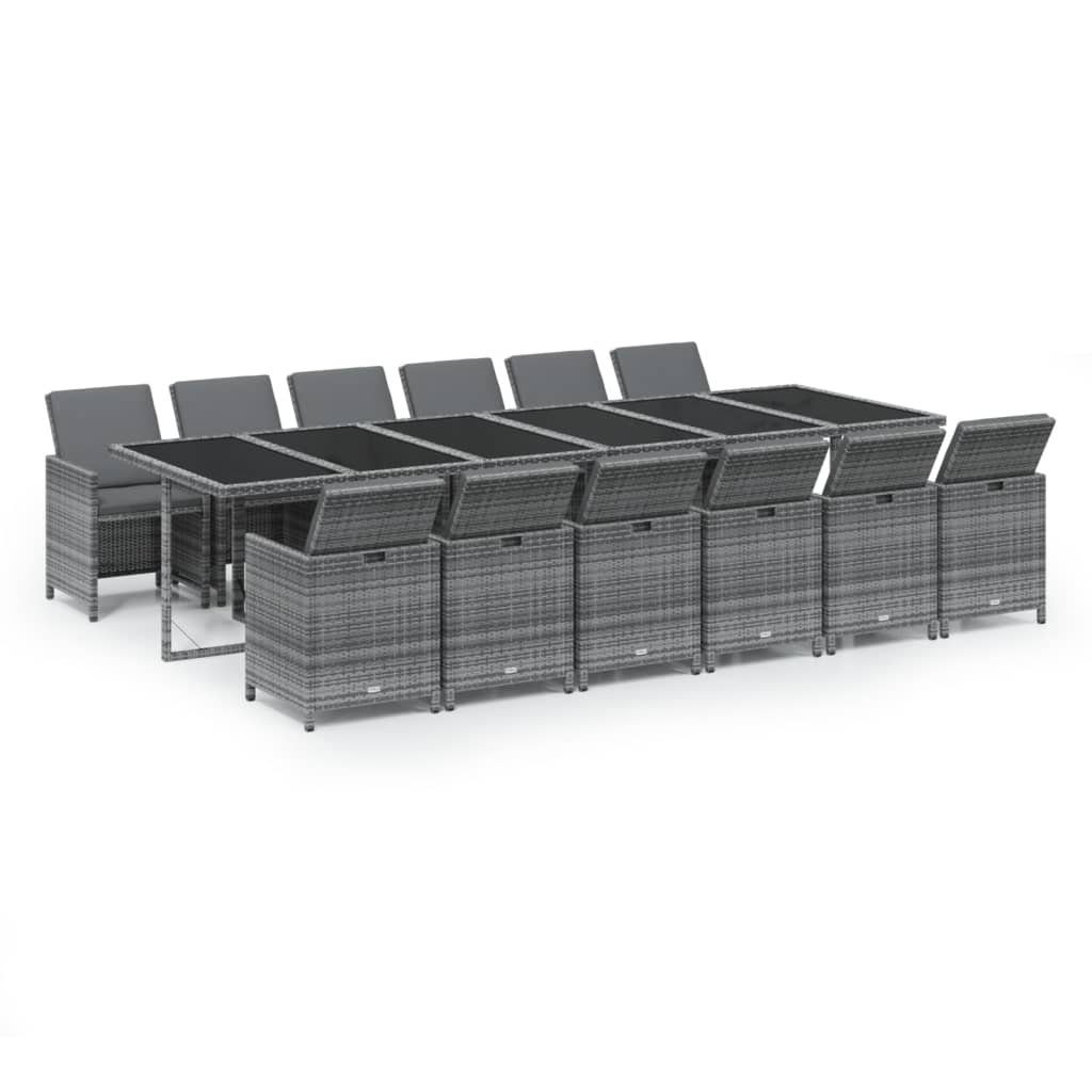 furnicato Garten-Essgruppe 13-tlg. mit Kissen Poly Rattan Grau