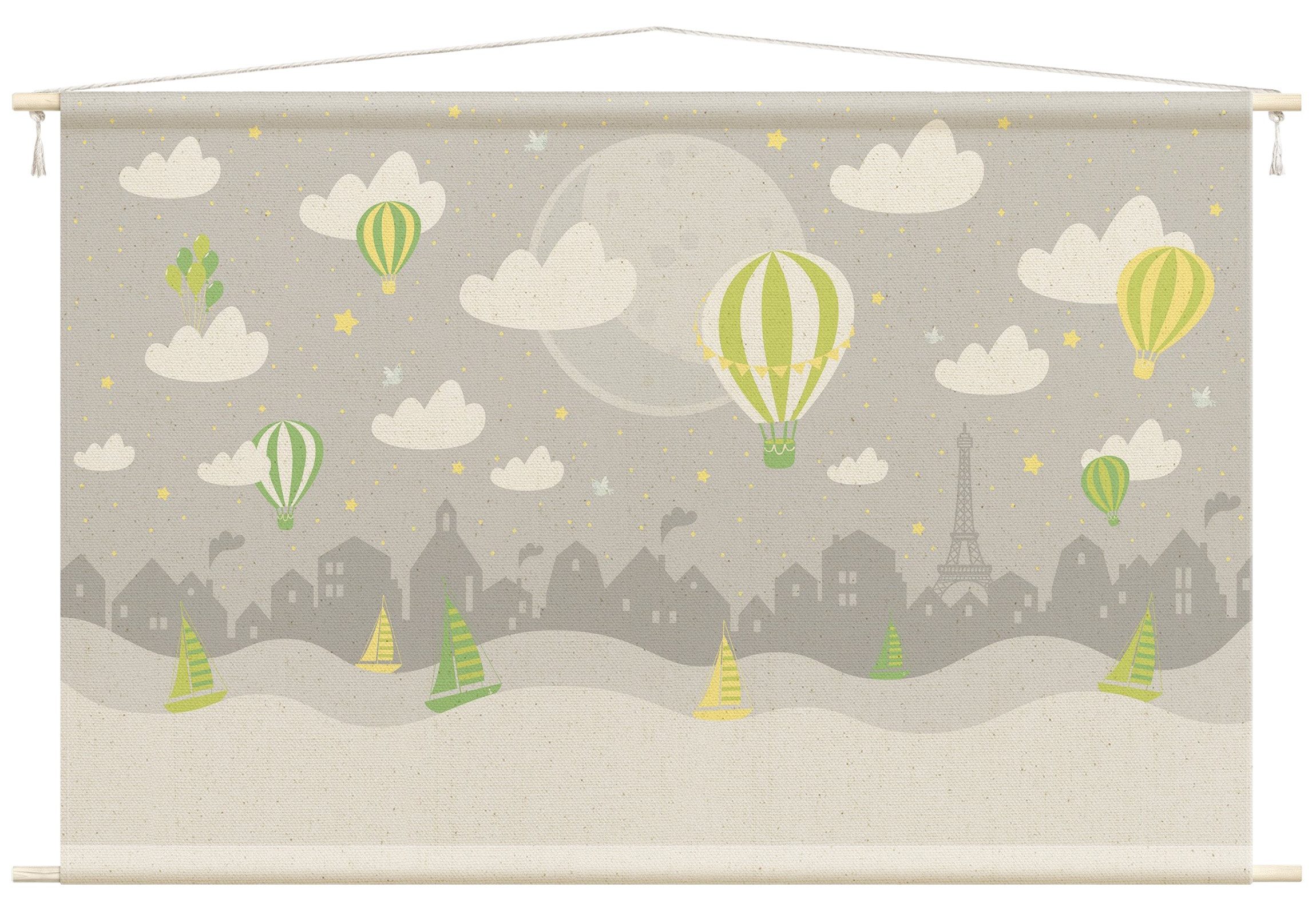 Bilderdepot24 Wandteppich Mädchenzimmer Jungenzimmer modern Sterne grau, rechteckig, Höhe: 2.6 mm, großes Wandbild aus Natur-Baumwolle Wandbehang Stoffbild Tuch Wollseil