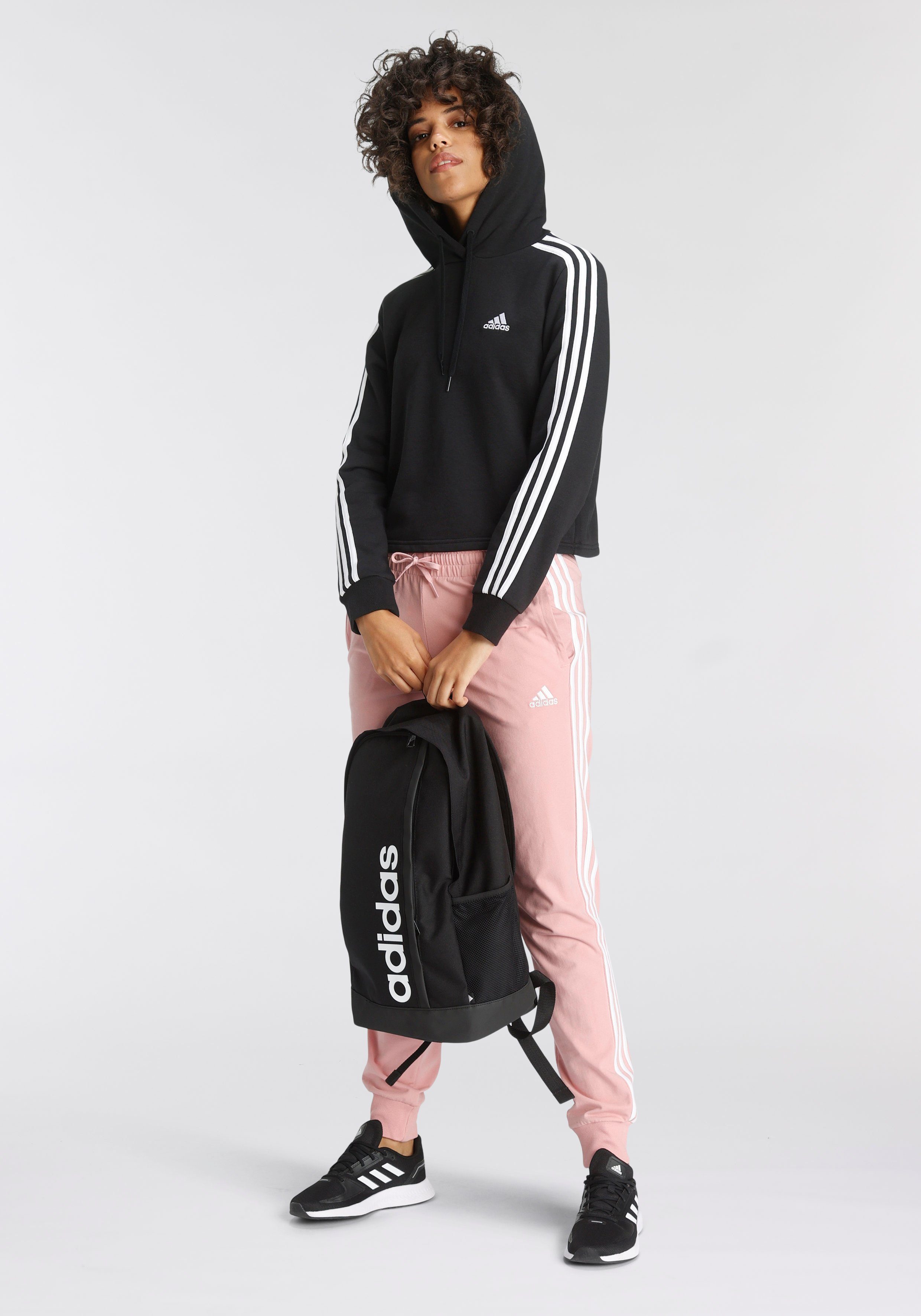HOODIE Sportswear schwarz ESSENTIALS adidas CROPPED 3-STREIFEN Kapuzensweatshirt