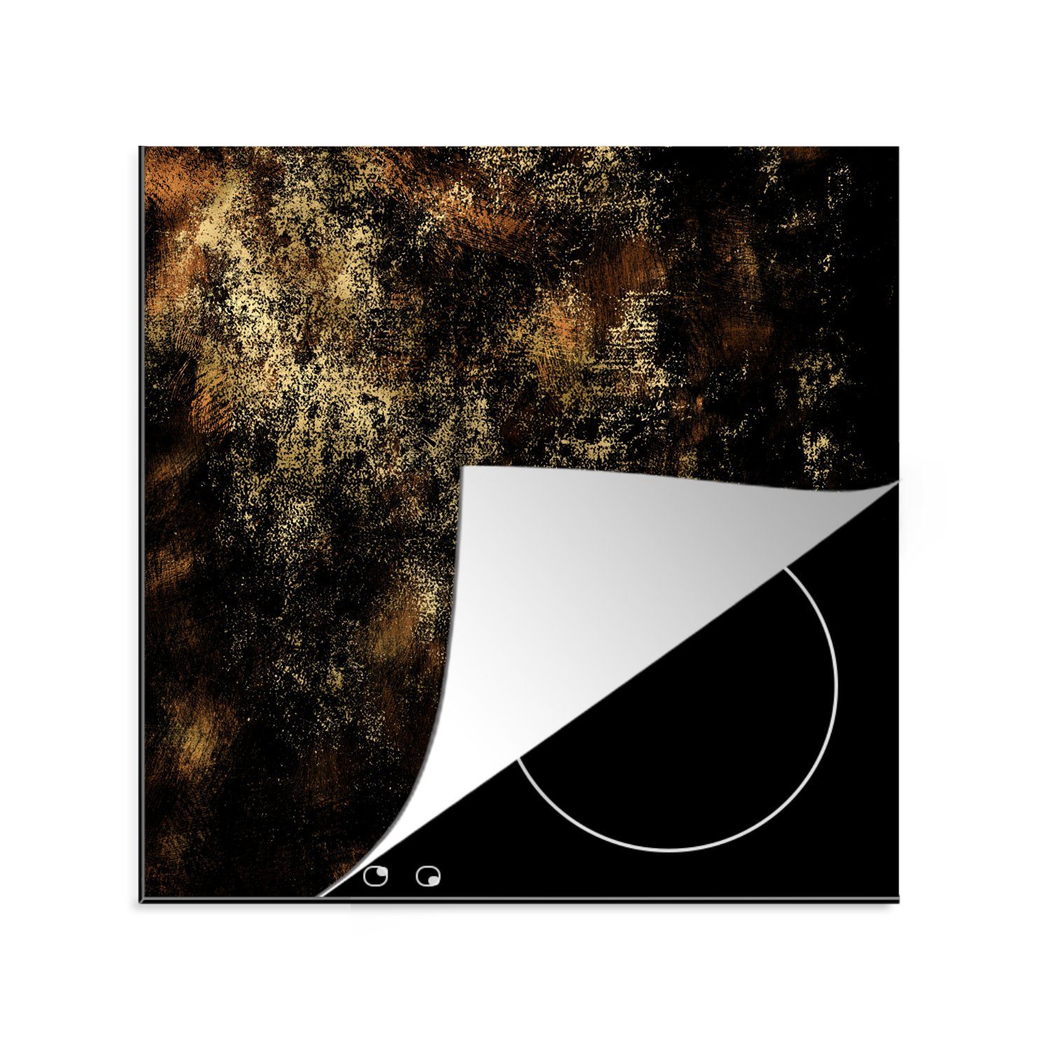 MuchoWow Herdblende-/Abdeckplatte Gold 78x78 (1 cm, Schwarz - tlg), Ceranfeldabdeckung, - Vinyl, küche Abstrakt, Arbeitsplatte für
